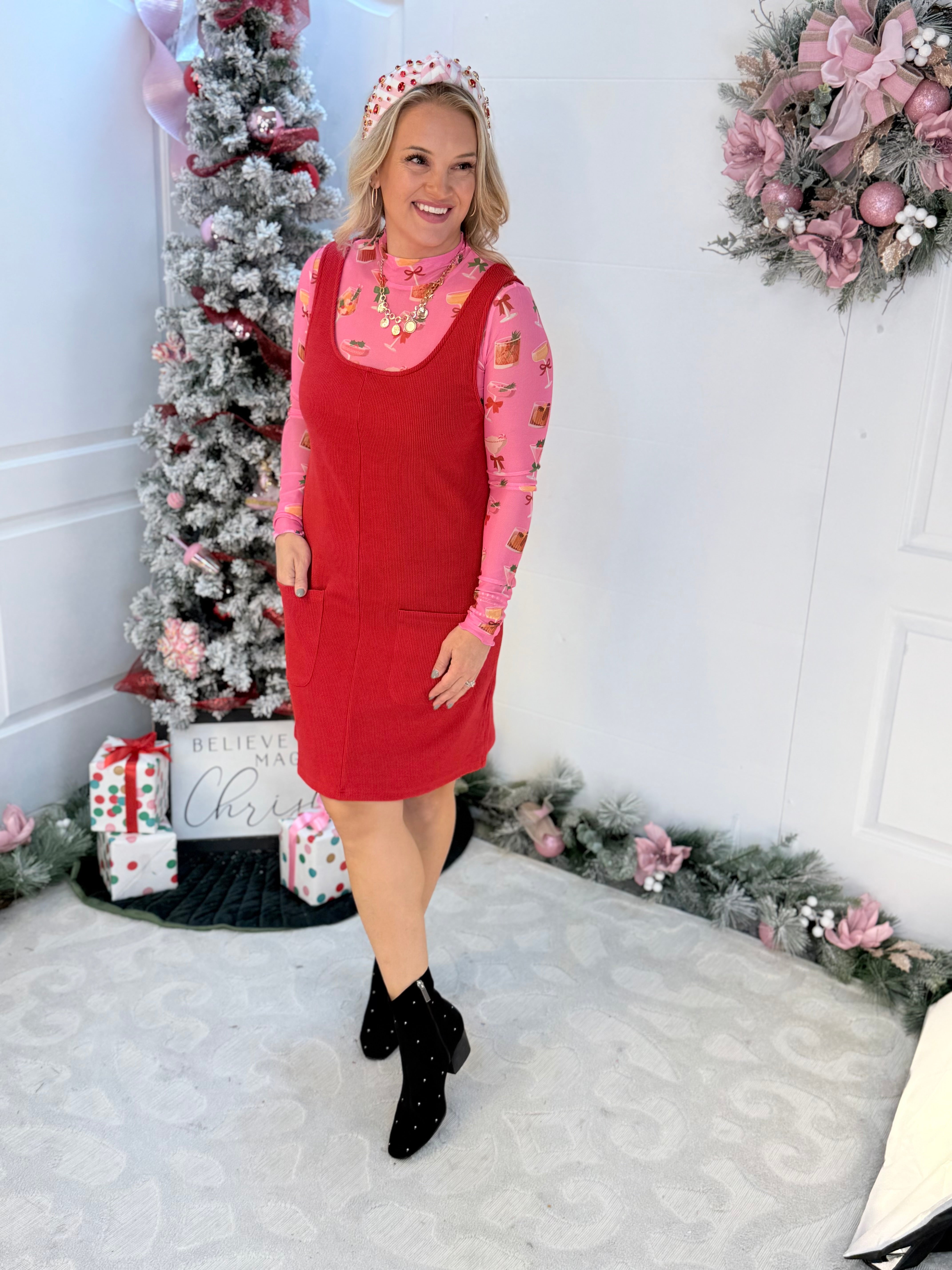 Jess Lea - Rory Ribbed Jumper Dress - Red-180 Dresses-Jess Lea-The Lovely Closet, Women's Fashion Boutique in Alexandria, KY