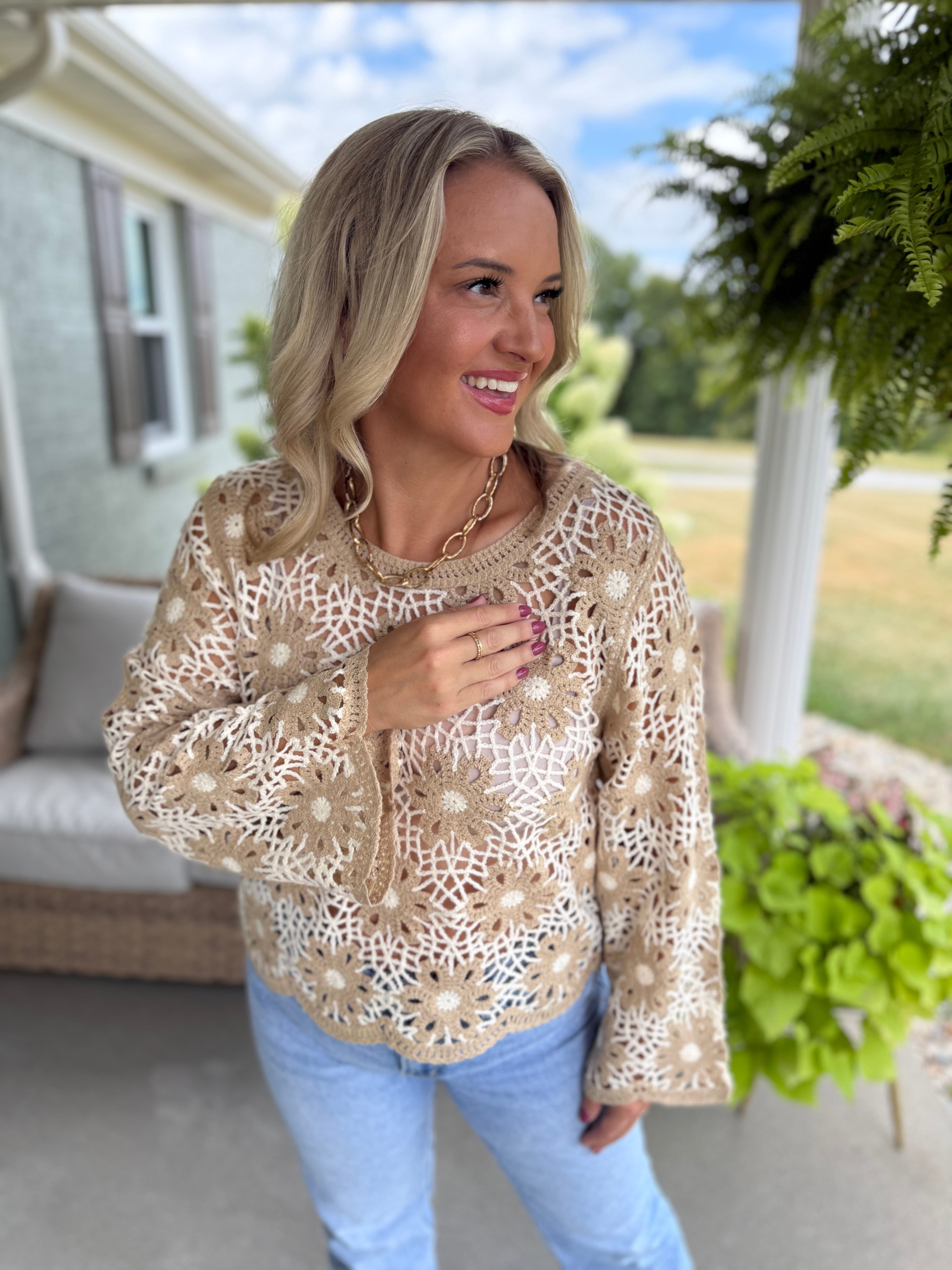 Crochet Top-110 Long Sleeve Top-bibi-The Lovely Closet, Women's Fashion Boutique in Alexandria, KY