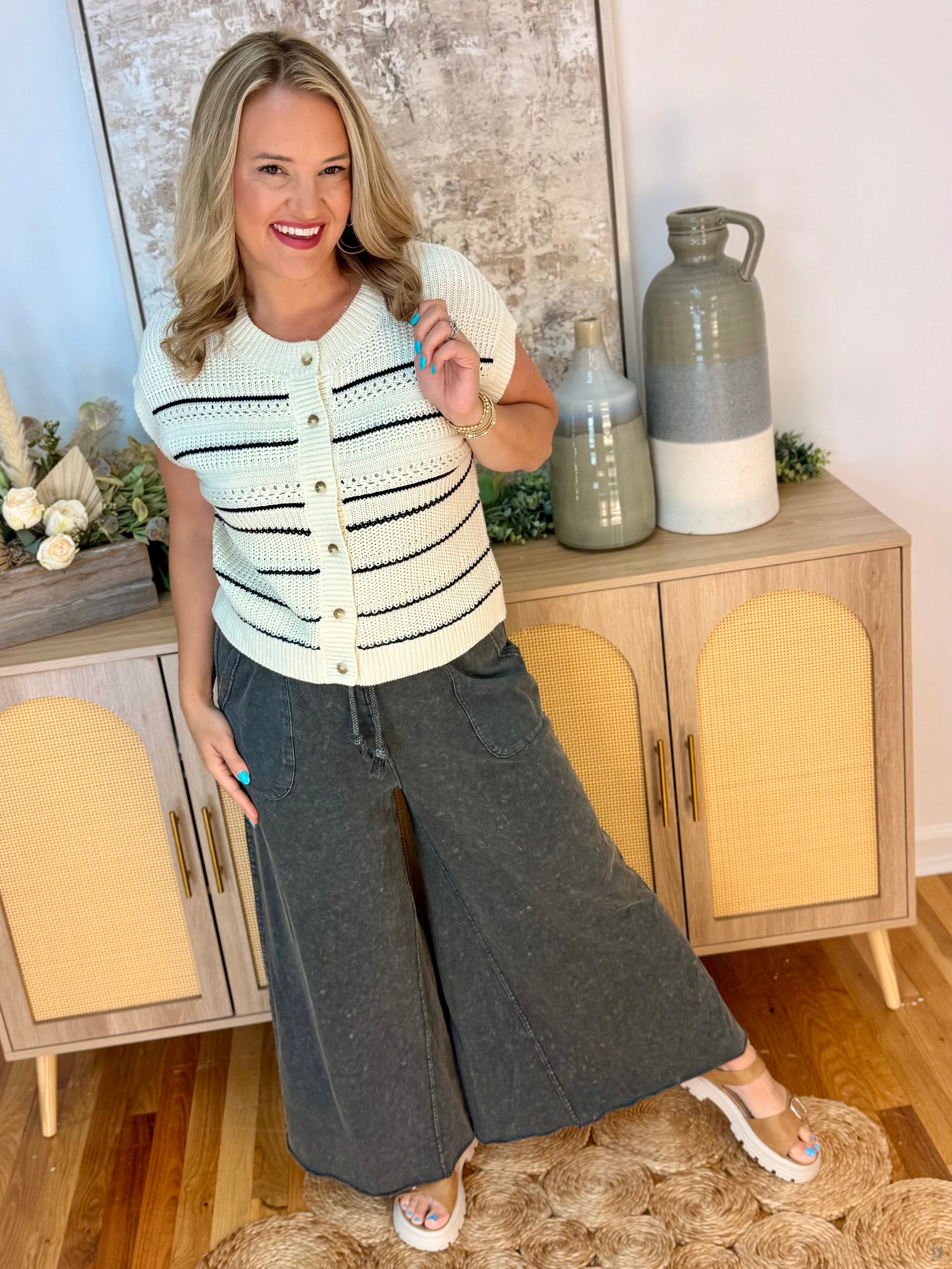 Never Better Button Down Sweater Tank-120 Sleeveless Tops-Blu Pepper-The Lovely Closet, Women's Fashion Boutique in Alexandria, KY