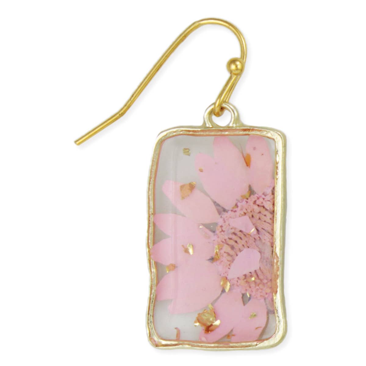 Pink Dried Flower Rectangle Gold Earrings-280 Accessories-ZAD-The Lovely Closet, Women's Fashion Boutique in Alexandria, KY