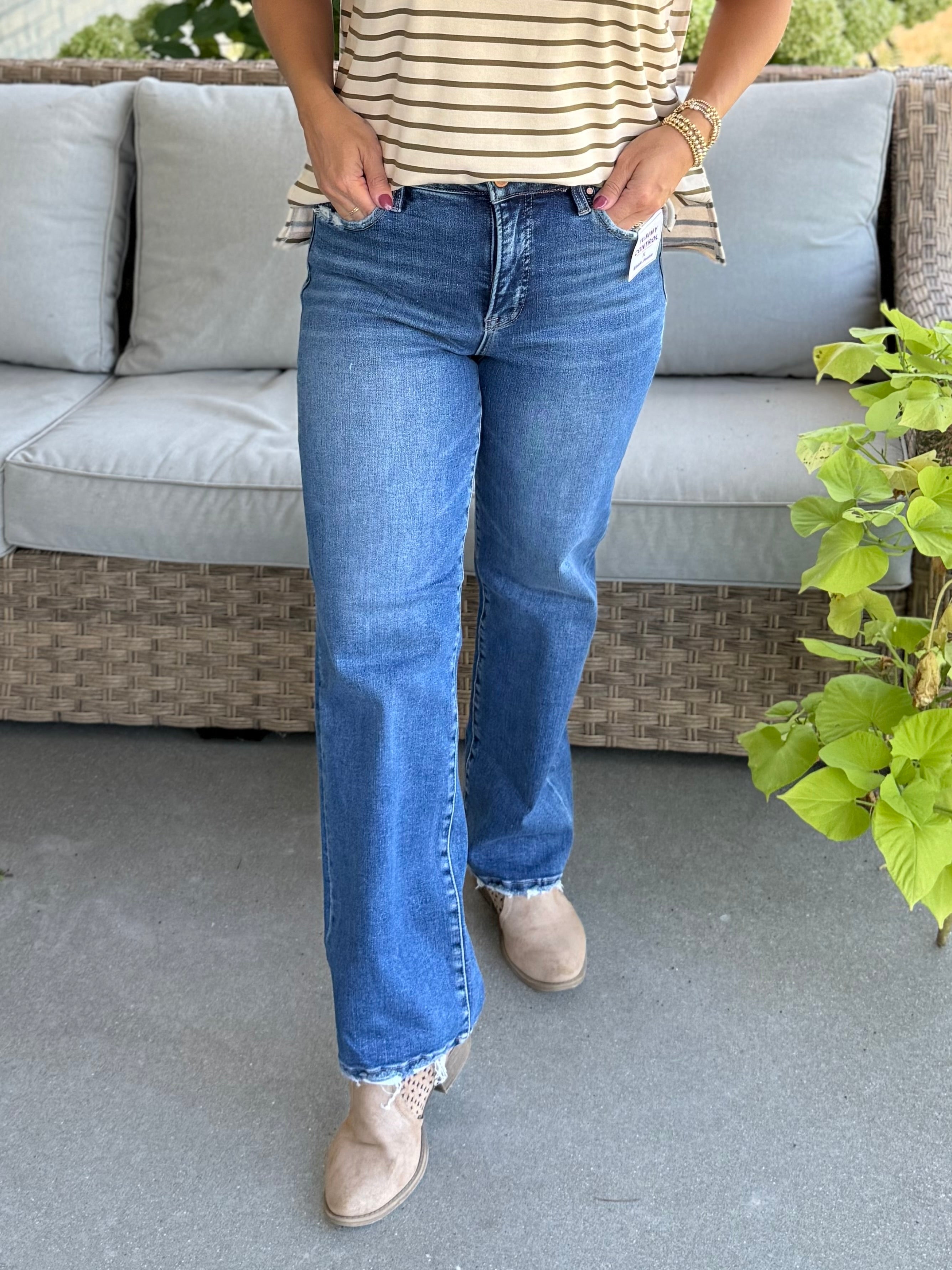 Risen Tummy Control High Rise Ankle Straight Jeans-210 Jeans-Risen-The Lovely Closet, Women's Fashion Boutique in Alexandria, KY