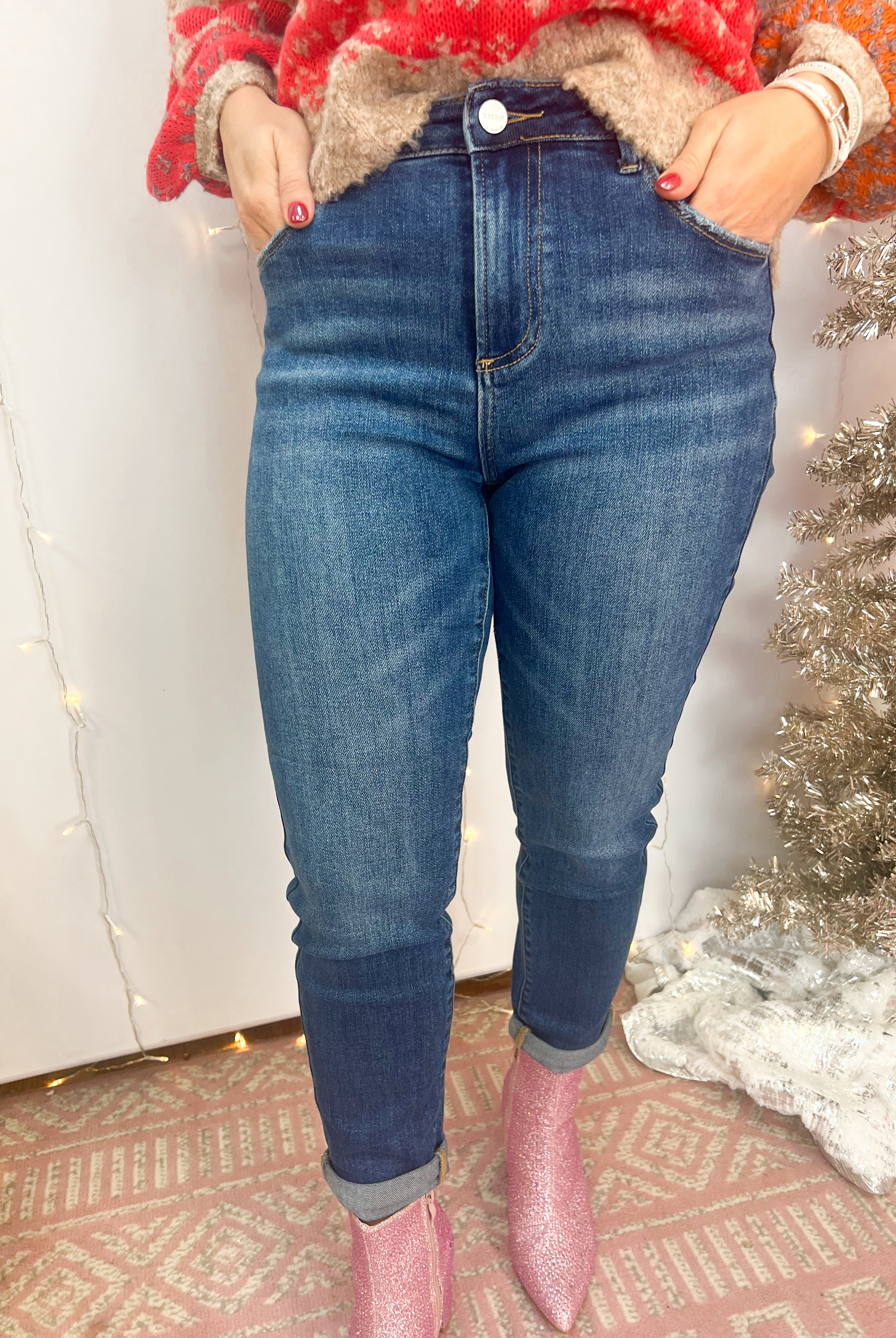 RISEN - High Rise Rolled Up Relaxed Skinny-Jeans-Risen-The Lovely Closet, Women's Fashion Boutique in Alexandria, KY