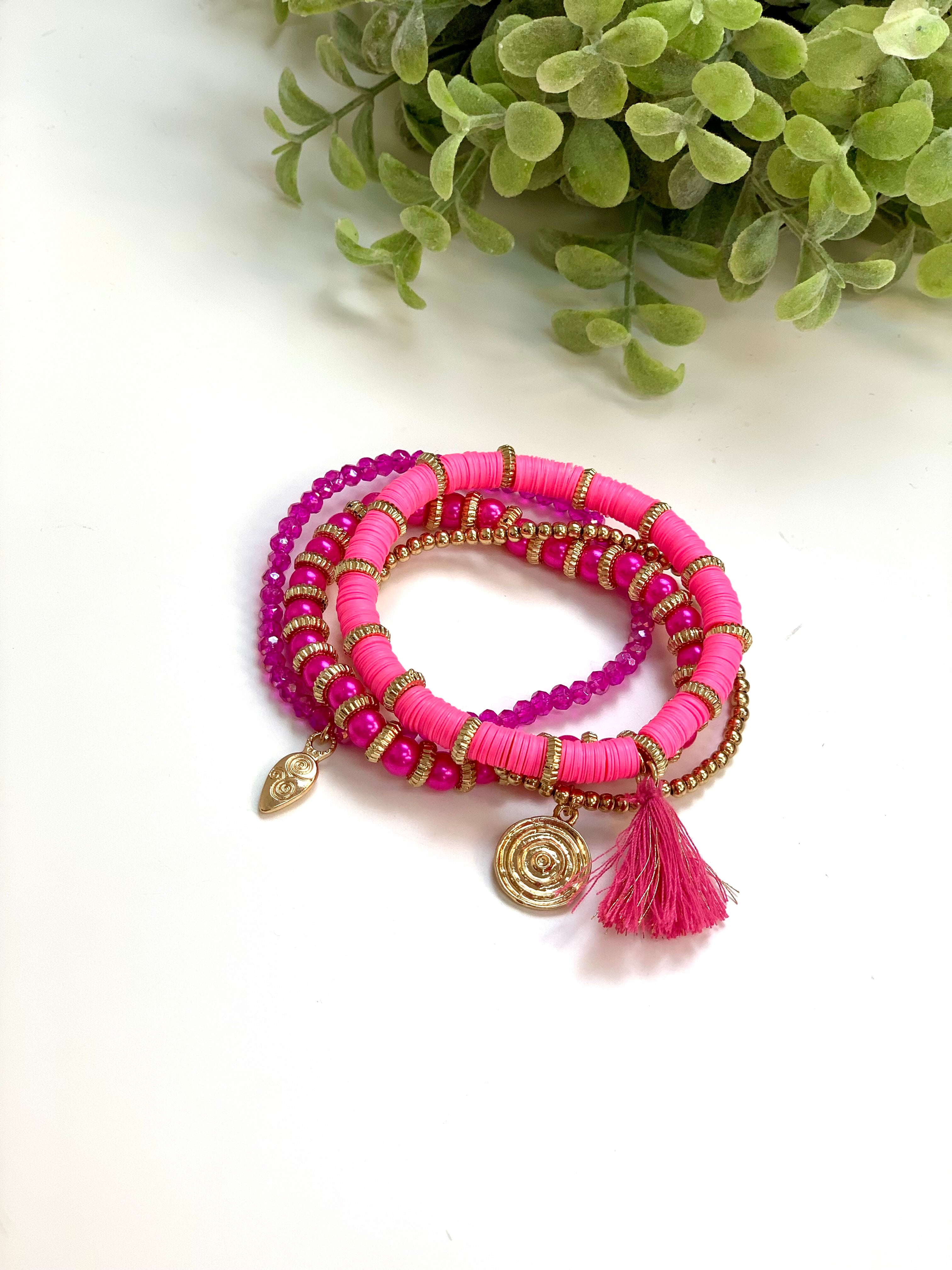 Look at Me Bracelet Stack - Pink-250-The Lovely Closet-The Lovely Closet, Women's Fashion Boutique in Alexandria, KY
