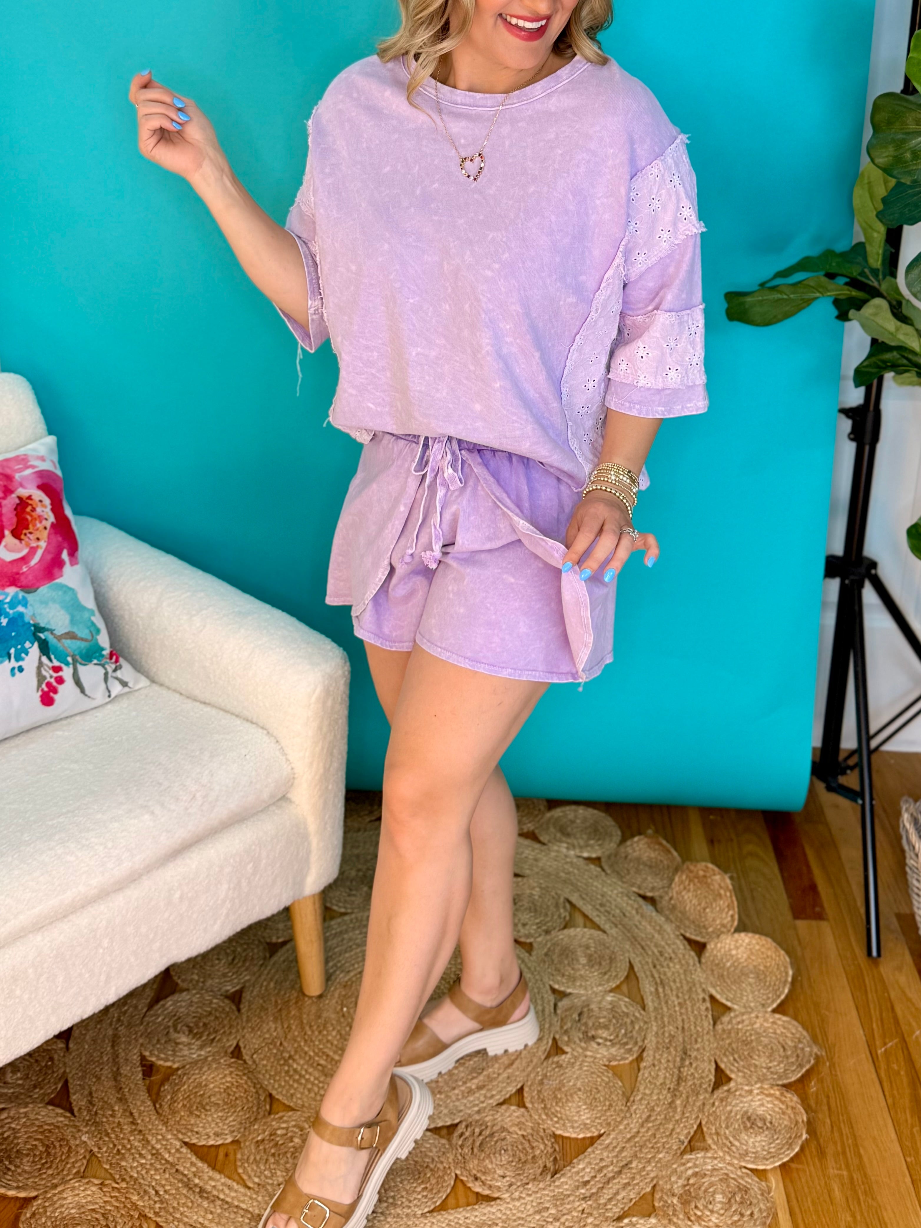 MineralWash Light Weight Shorts - Lavender-230 Skirts/Shorts-J.Her-The Lovely Closet, Women's Fashion Boutique in Alexandria, KY