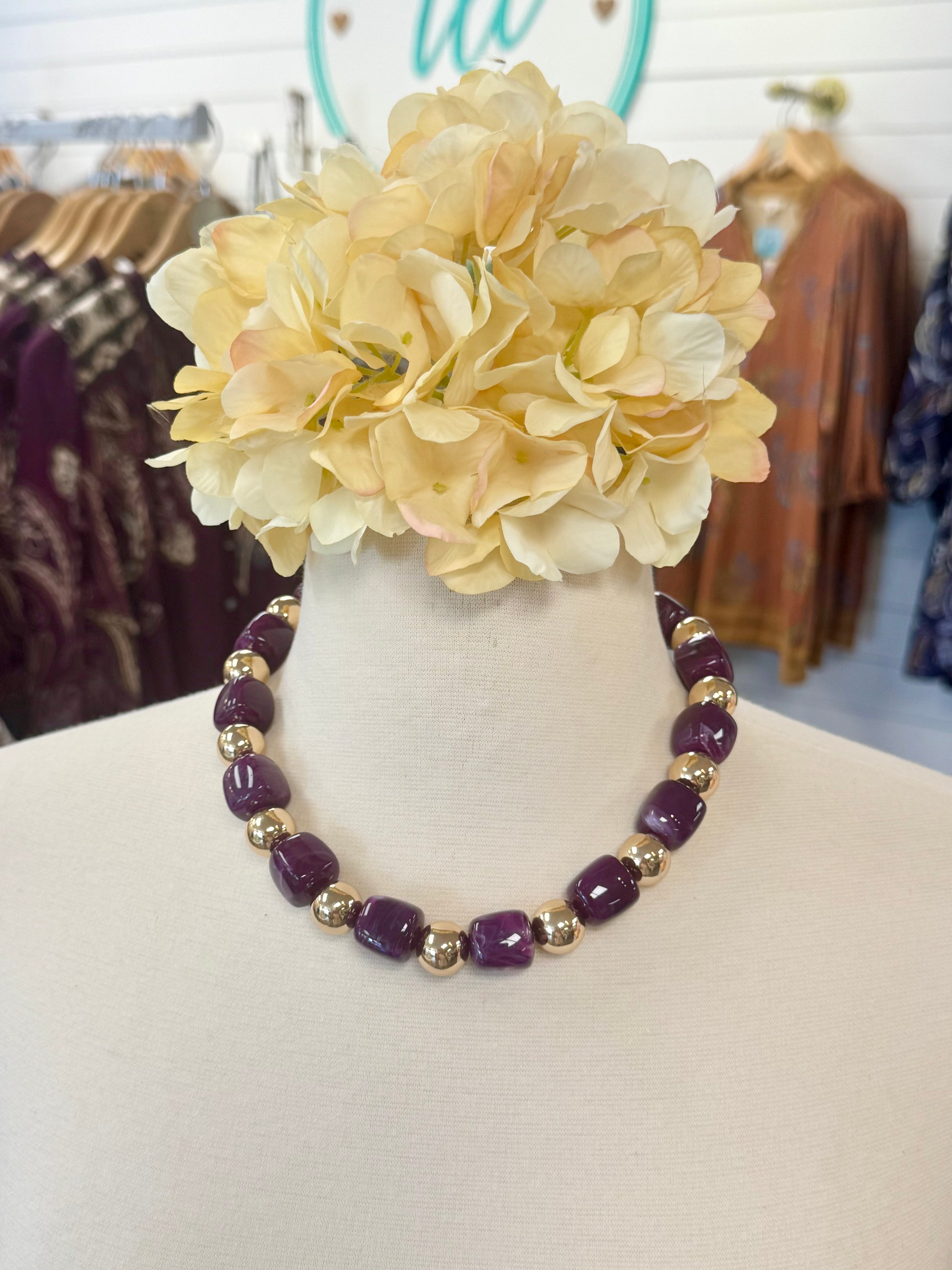 Wineberry Gumdrop Candy Bead Necklace-280 Accessories-Golden Stella-The Lovely Closet, Women's Fashion Boutique in Alexandria, KY