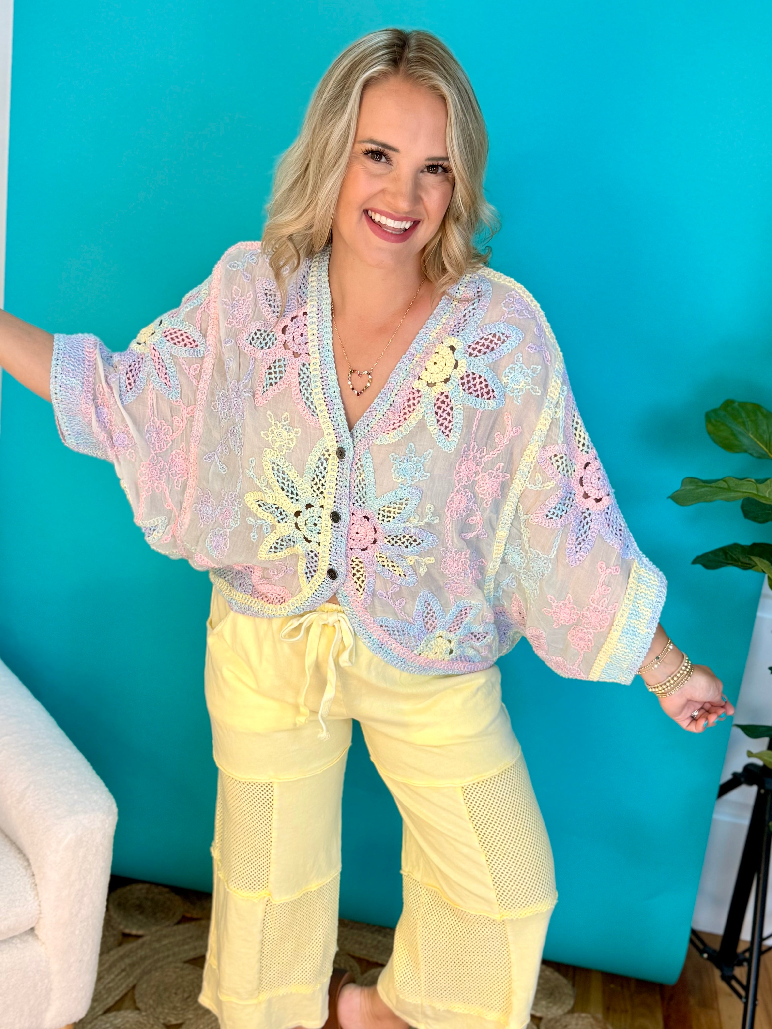 Crochet Cardigan - Multi Color - One Size-160 Cardigan/Kimonos-Pol Clothing-The Lovely Closet, Women's Fashion Boutique in Alexandria, KY