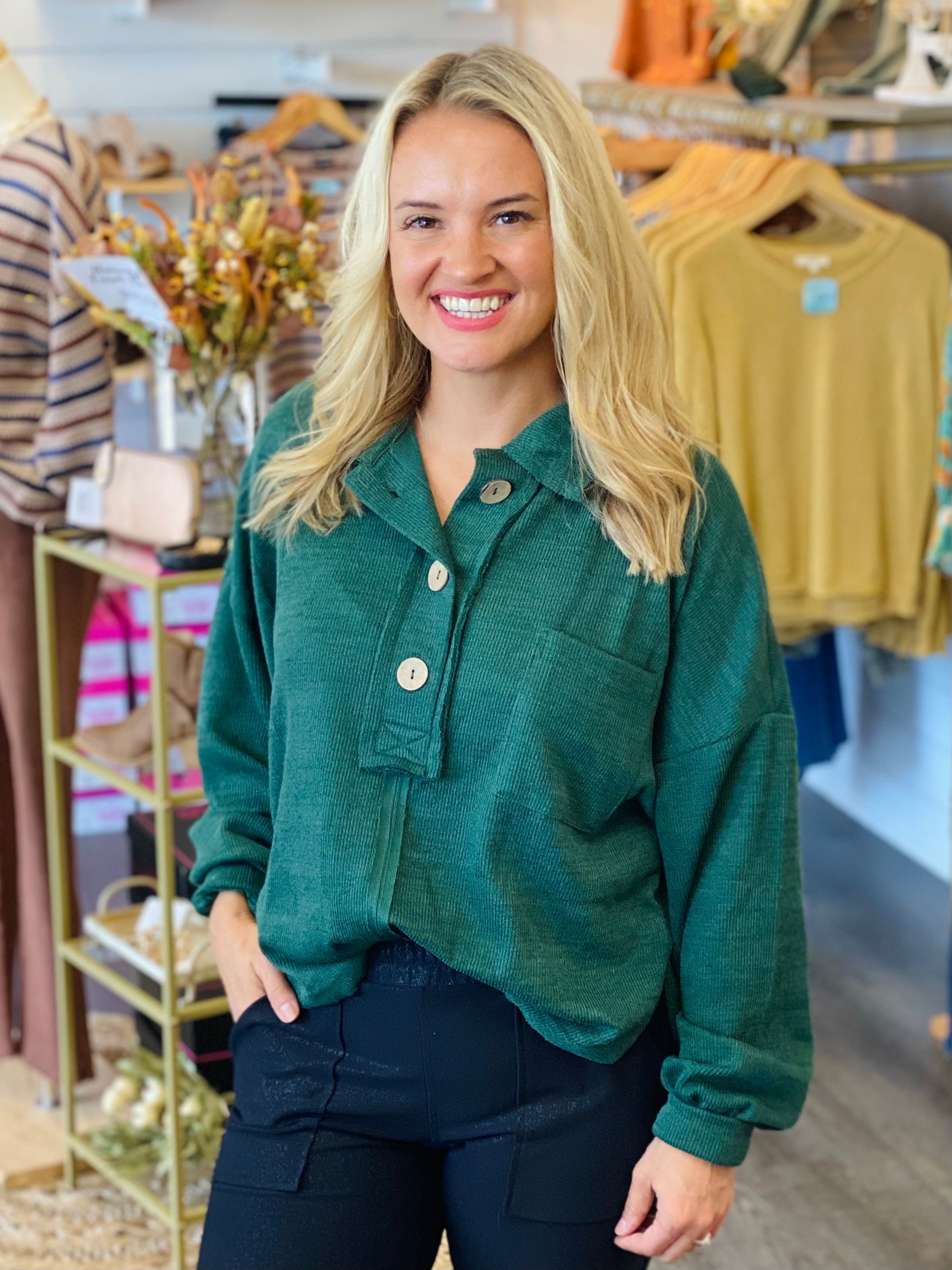 Charm Pullover - Forest Green-110 Long Sleeve Top-Blu Pepper-The Lovely Closet, Women's Fashion Boutique in Alexandria, KY