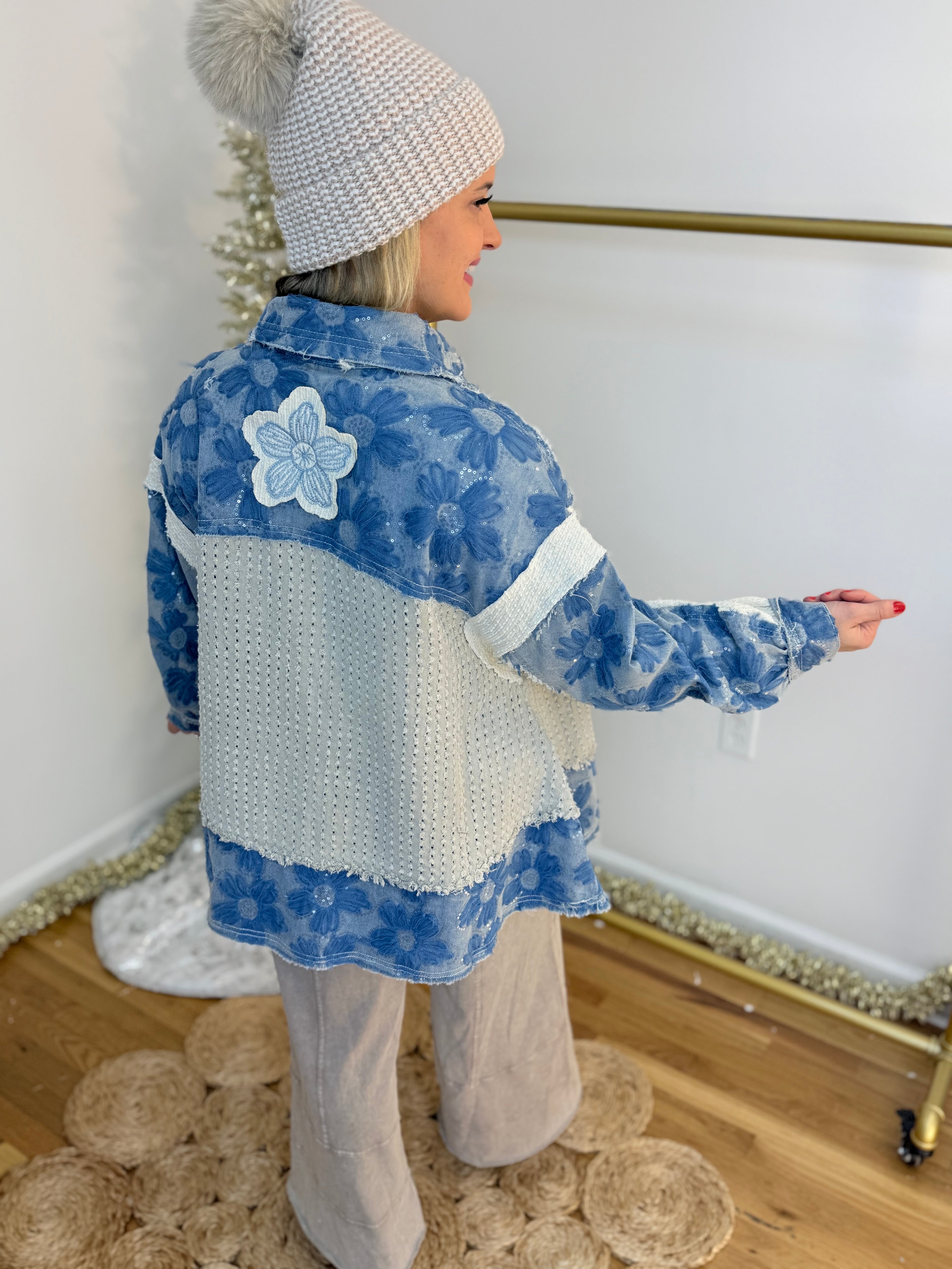 Denim Embellished & Patchwork Jacket-170 Jackets/Outerwear-POL-The Lovely Closet, Women's Fashion Boutique in Alexandria, KY