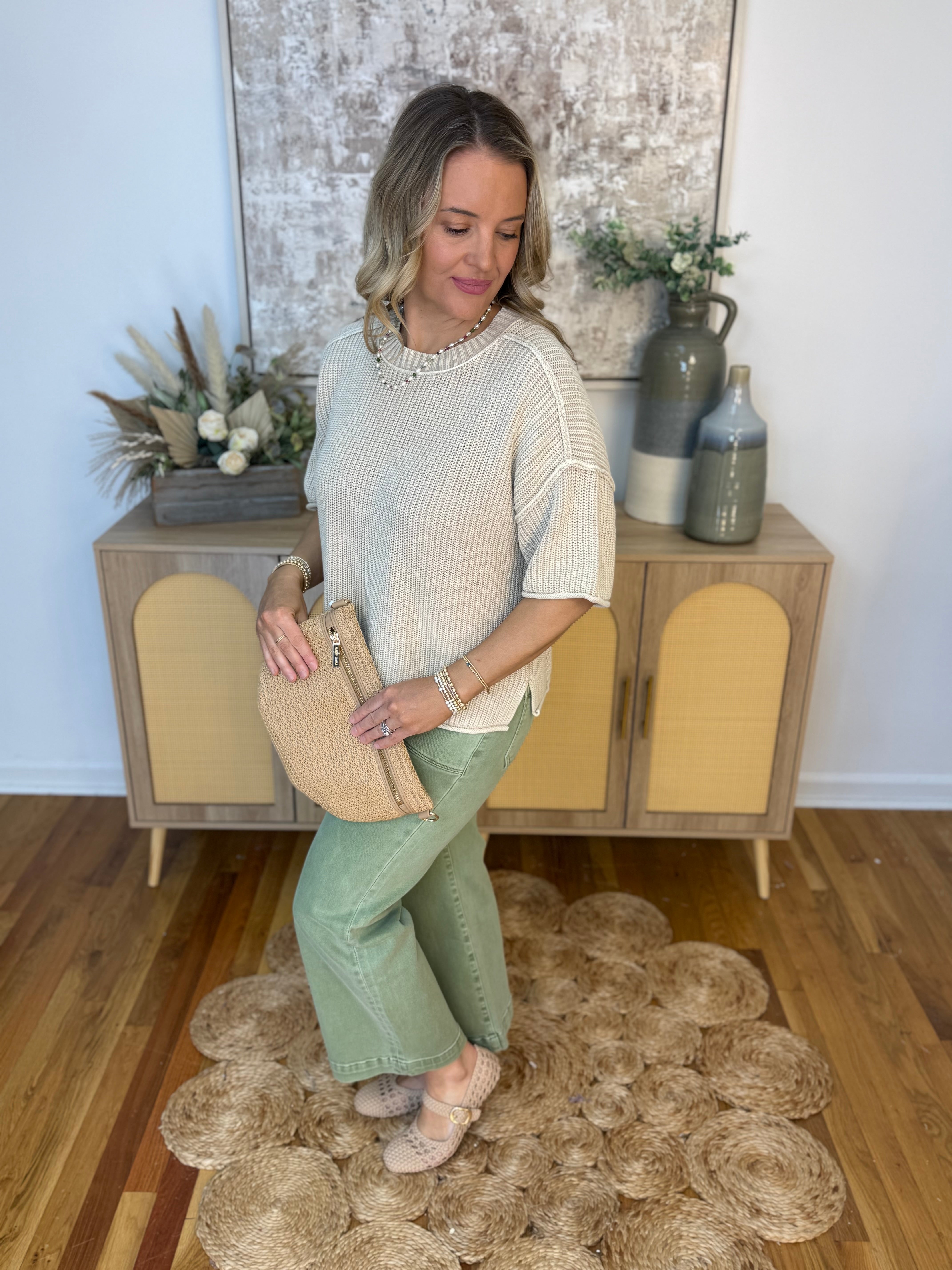 Let's Getaway Short Sleeve Sweater - Sand-100 Short Sleeve Tops-Blu Pepper-The Lovely Closet, Women's Fashion Boutique in Alexandria, KY