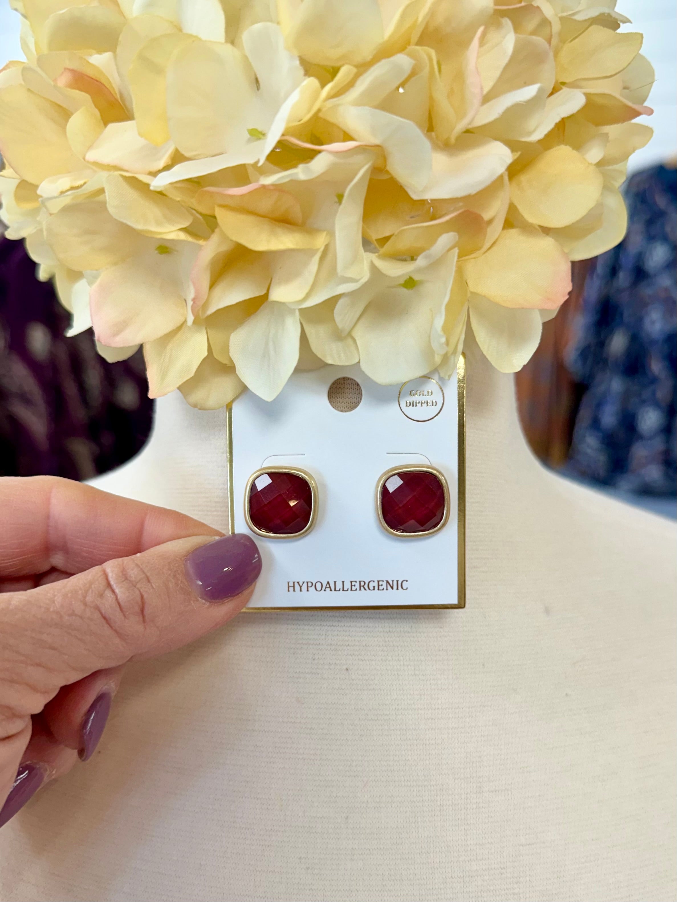 Cranberry Kiss Faceted Stud Earring-The Lovely Closet-The Lovely Closet, Women's Fashion Boutique in Alexandria, KY