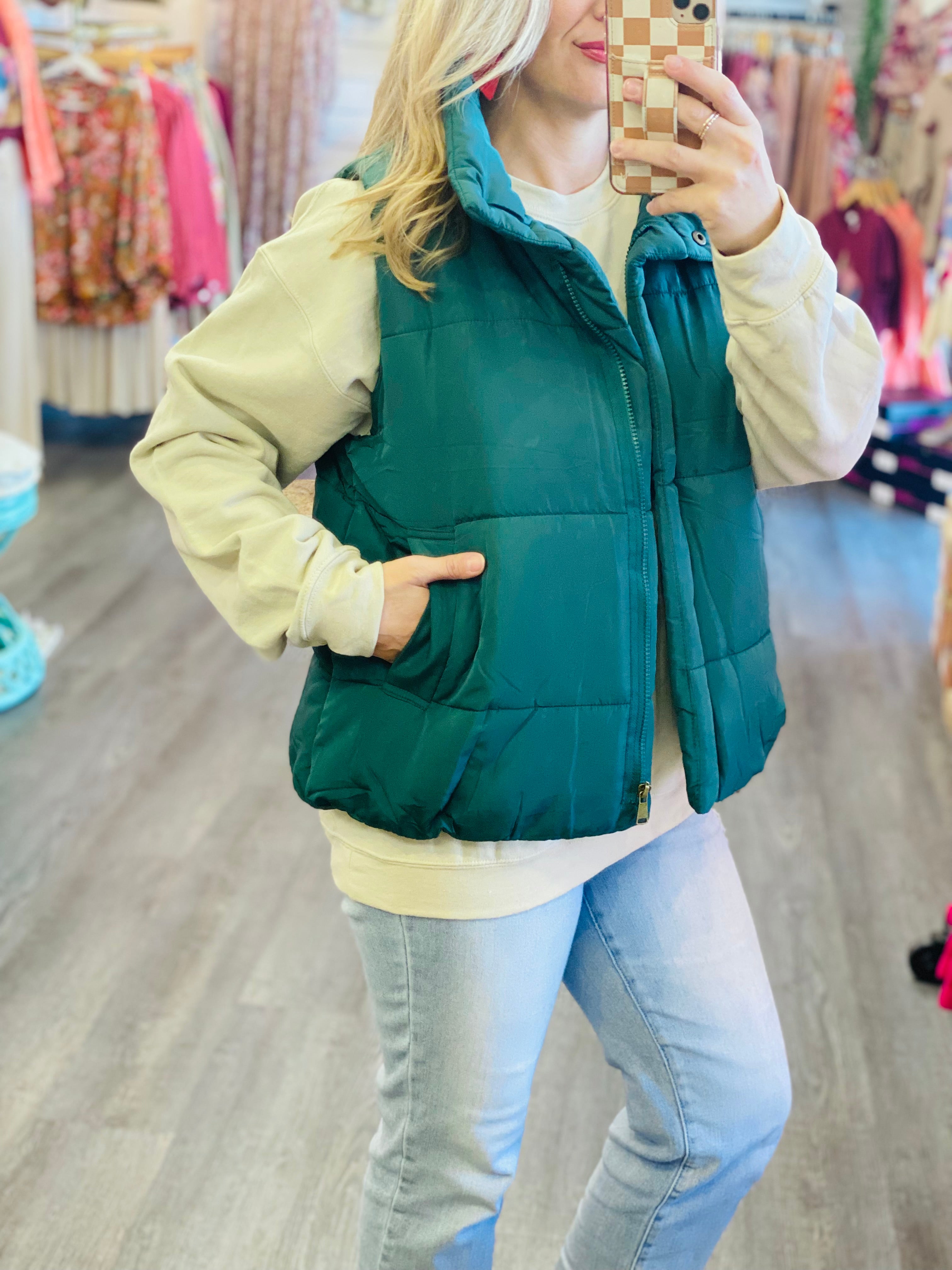 Cozy Season Puffer Vest - Hunter Green-170 Jackets/Outerwear-The Lovely Closet-The Lovely Closet, Women's Fashion Boutique in Alexandria, KY