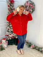 Cozy Season Button Down Shacket - Red-170 Jackets/Outerwear-White Birch-The Lovely Closet, Women's Fashion Boutique in Alexandria, KY