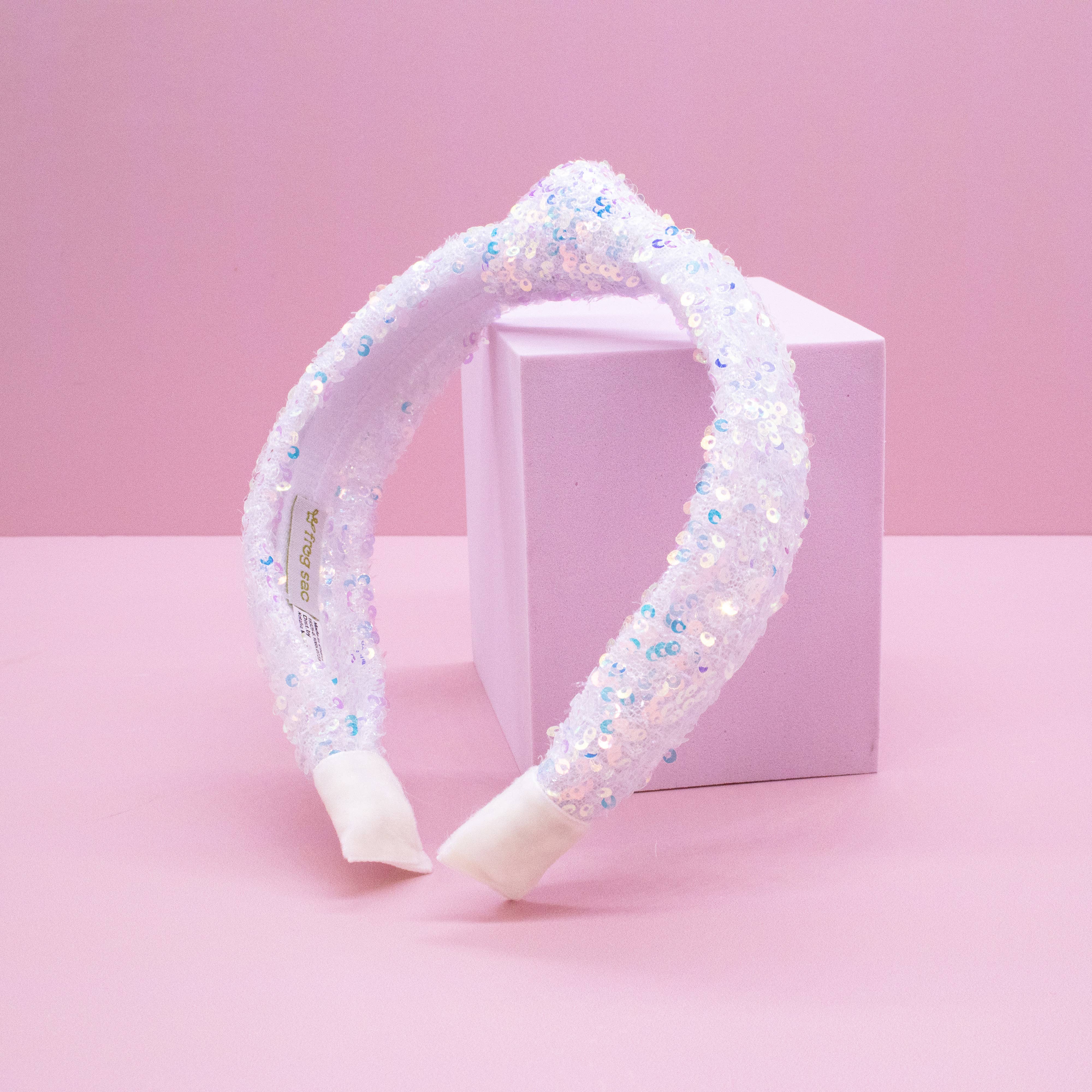 Sequin Knotted Grils Hair Band - White-360 Carolines Closet-Frog Sac-The Lovely Closet, Women's Fashion Boutique in Alexandria, KY