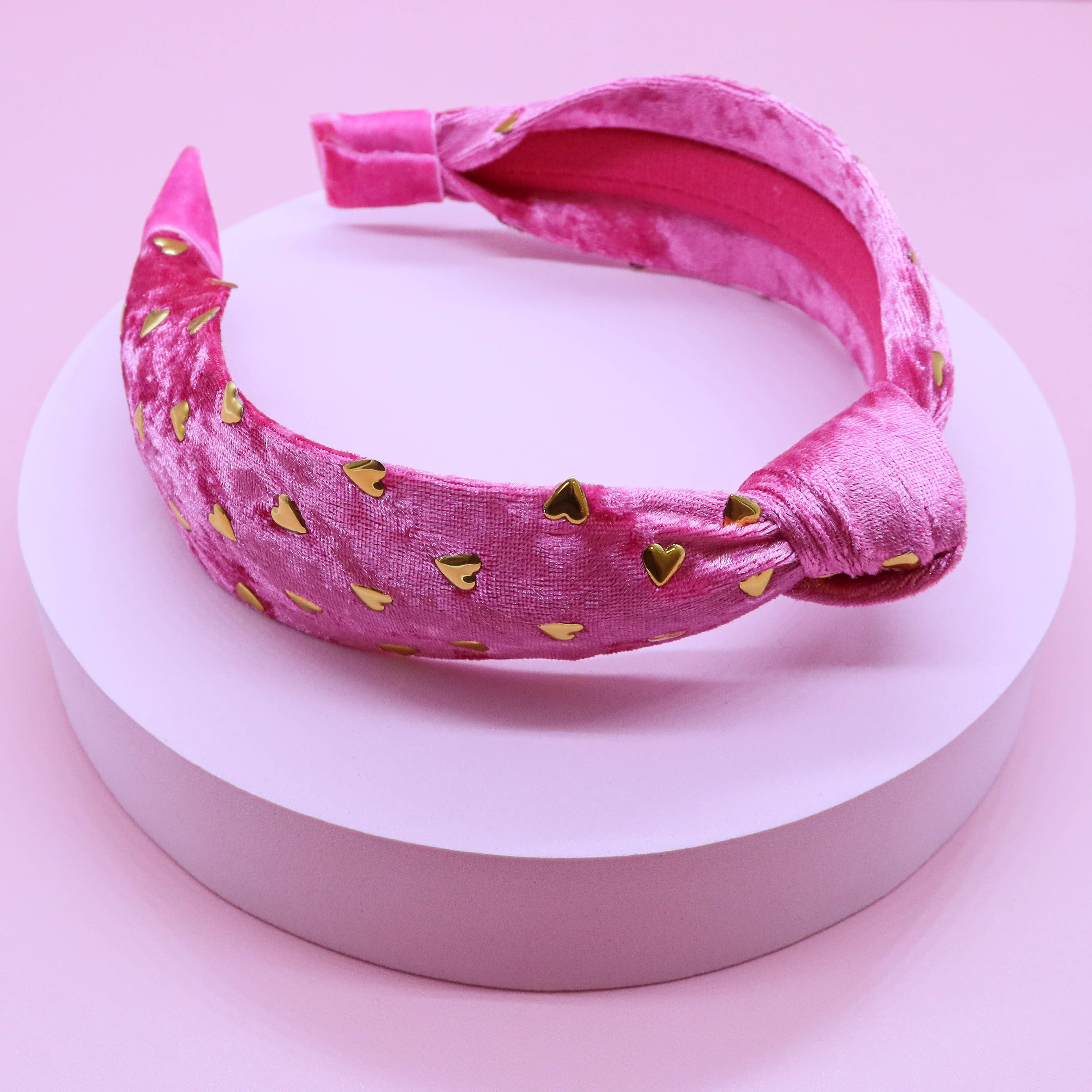Kids Knot Headband - Gold Heart Stud Velvet Hair Accessories-360 Carolines Closet-Frog Sac-The Lovely Closet, Women's Fashion Boutique in Alexandria, KY