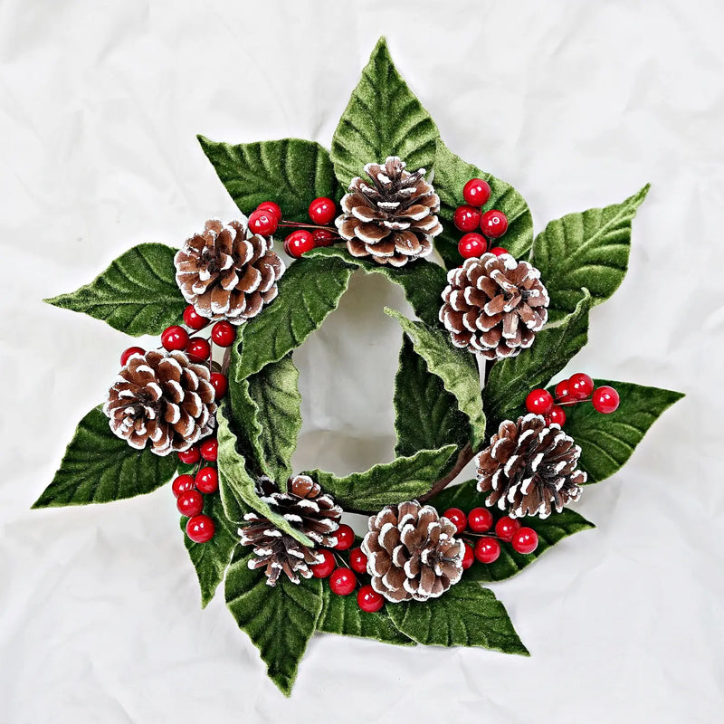 FINAL SALE Velvet Holly & Pinecone Wreath-candle ring-The Lovely Closet-The Lovely Closet, Women's Fashion Boutique in Alexandria, KY