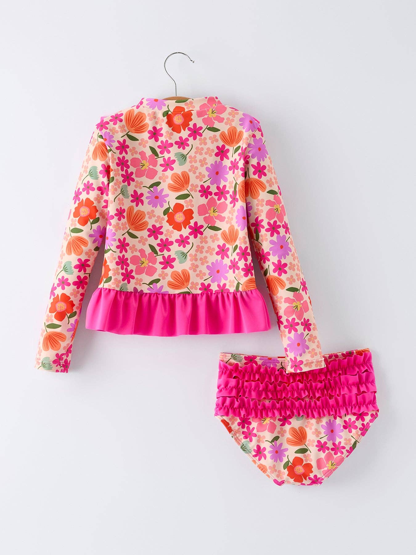 Summer Floral Ruffle Long Sleeve Girl Swimwear Set: 2-360 Carolines Closet-Rylee Faith Designs-The Lovely Closet, Women's Fashion Boutique in Alexandria, KY