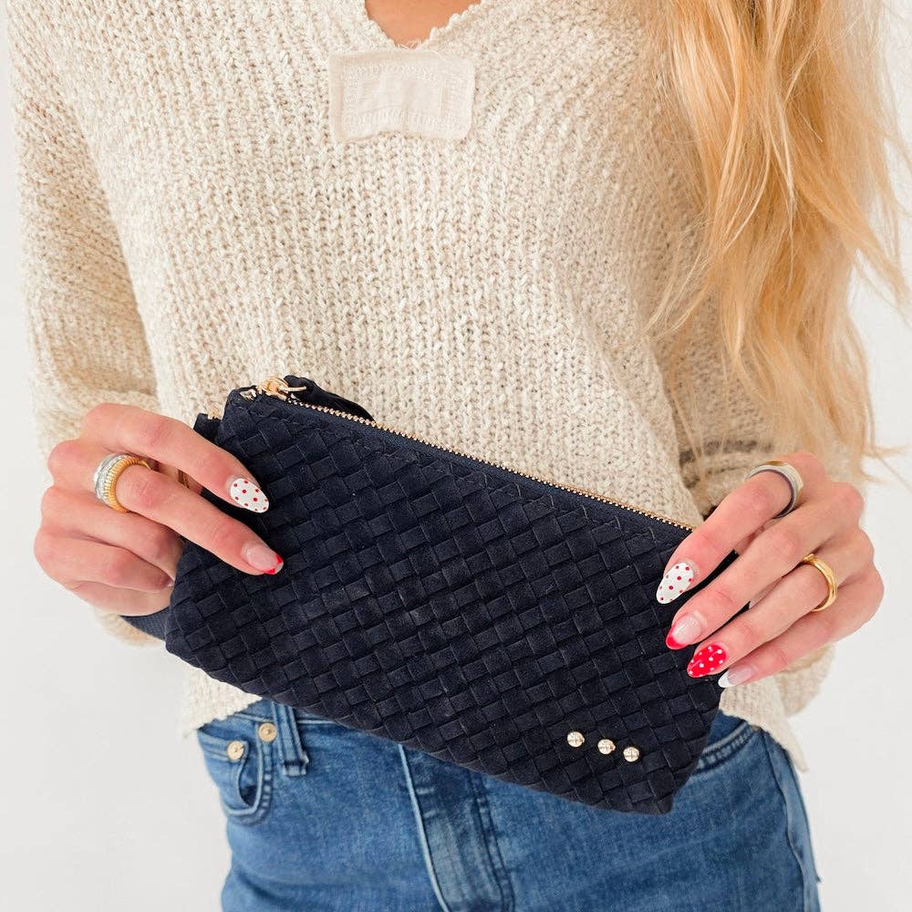 Suede Emma Woven Clutch Wristlet: Black-crossbody/wristlet-Pretty Simple-The Lovely Closet, Women's Fashion Boutique in Alexandria, KY