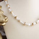 Golden Drift – Dainty Necklace with Faux Pearls and Nugget Beads-250 Jewelry-PennyLine inc-The Lovely Closet, Women's Fashion Boutique in Alexandria, KY