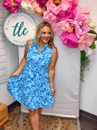 Coastal Blue Floral Lizzy Dress-180 Dresses-Dear Scarlett-The Lovely Closet, Women's Fashion Boutique in Alexandria, KY