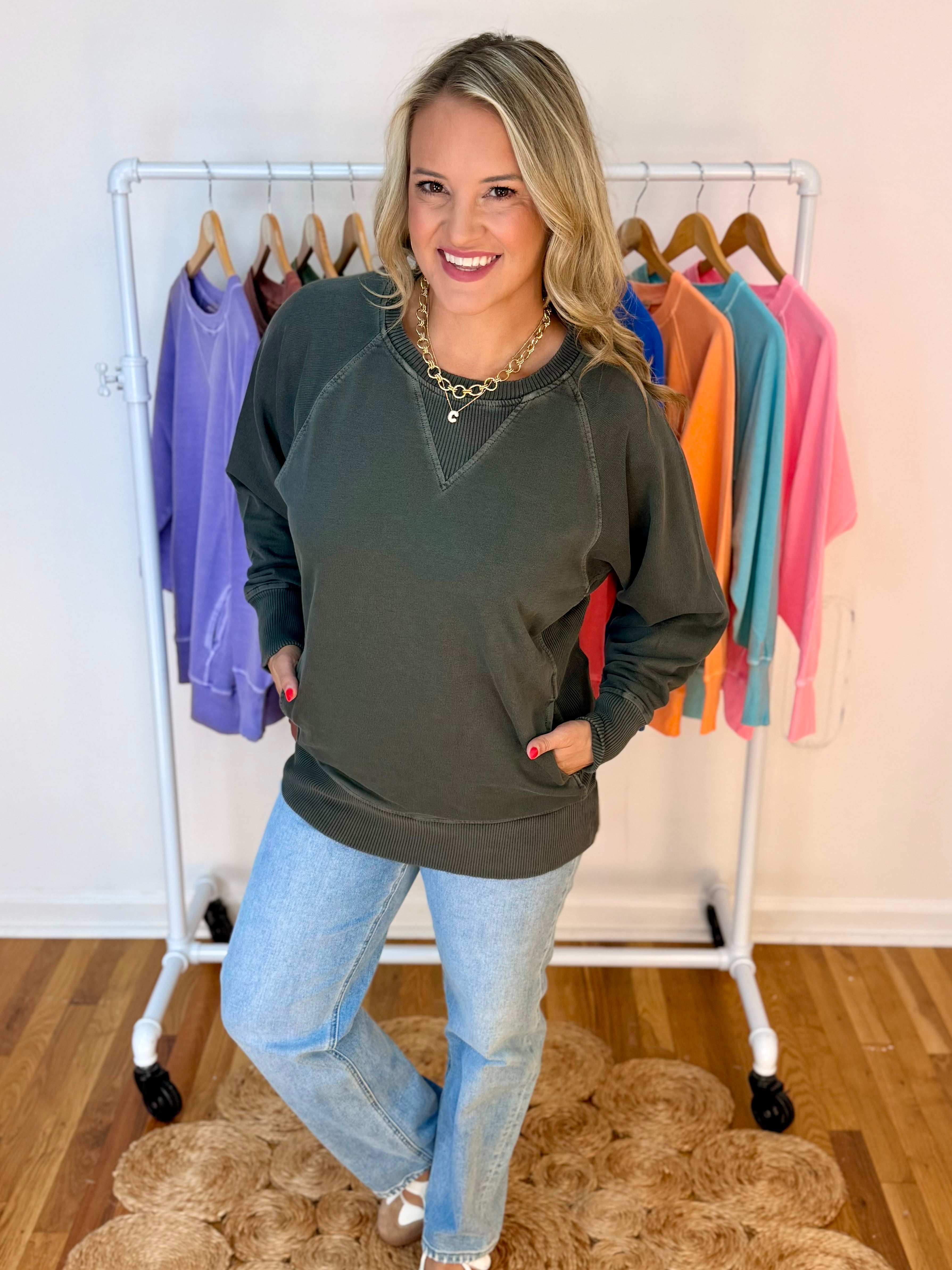 Keeping it Casual Pullover 2026 - Washed Black-150 Sweatshirts-zenana-The Lovely Closet, Women's Fashion Boutique in Alexandria, KY