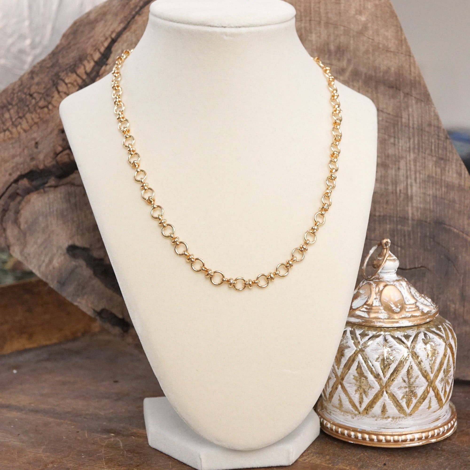 Fancy Ring Chain Necklace – Gold Tone-250 Jewelry-PennyLine inc-The Lovely Closet, Women's Fashion Boutique in Alexandria, KY