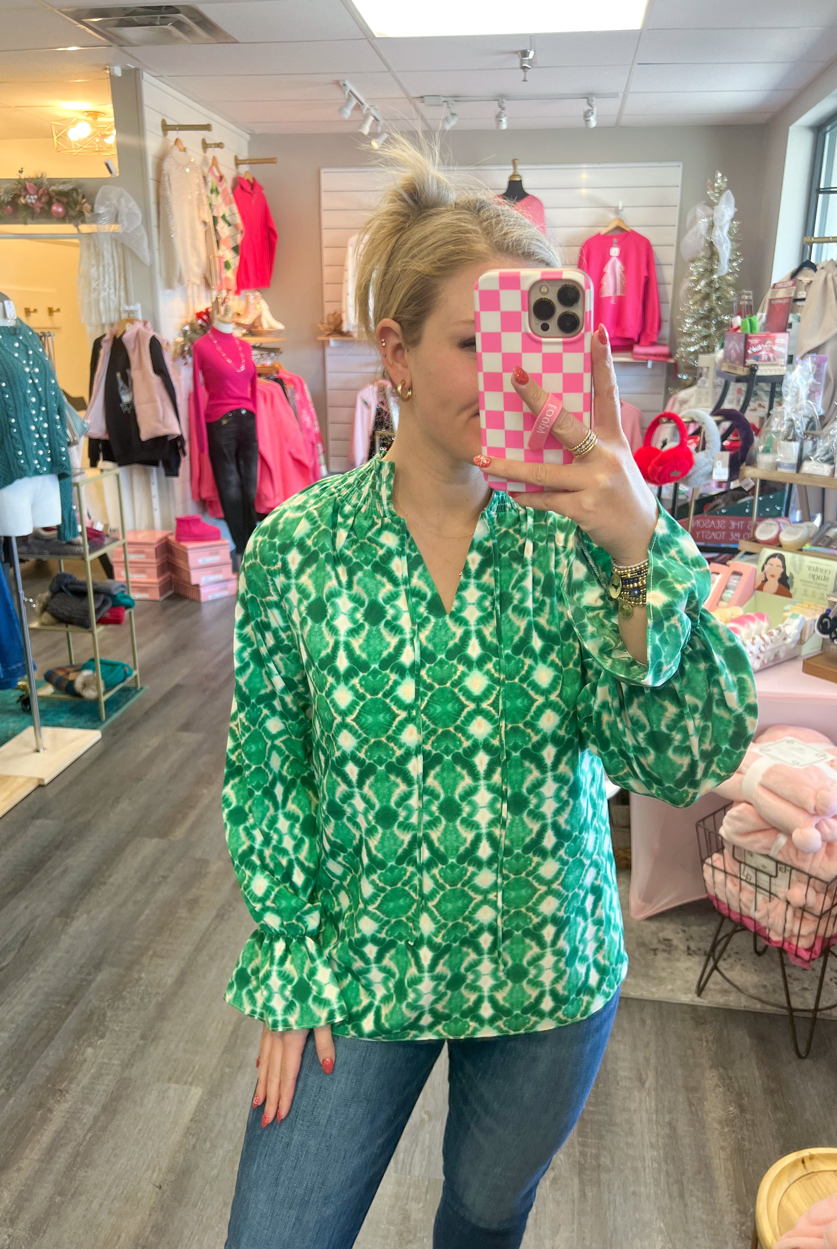 FINAL SALE Cheerful Green Blouse-Long Sleeves-The Lovely Closet-The Lovely Closet, Women's Fashion Boutique in Alexandria, KY