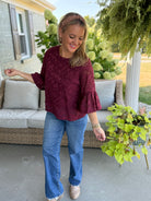 September Stroll Jacquard Bell Sleeve Chiffon Blouse-100 Short Sleeve Tops-Anniewear-The Lovely Closet, Women's Fashion Boutique in Alexandria, KY