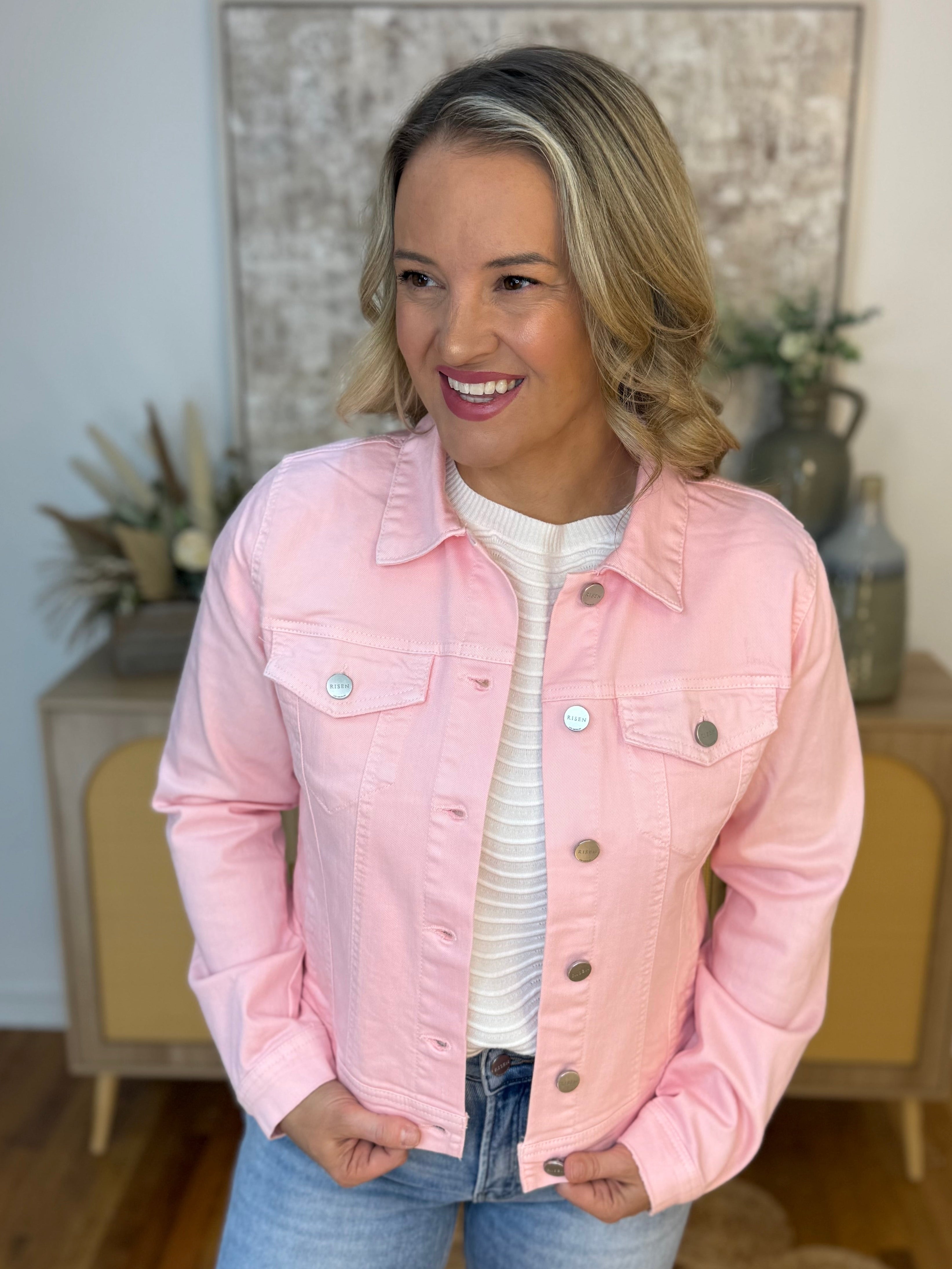 RISEN Vintage Wash Jacket - Soft Pink-170 Jackets/Outerwear-Risen-The Lovely Closet, Women's Fashion Boutique in Alexandria, KY