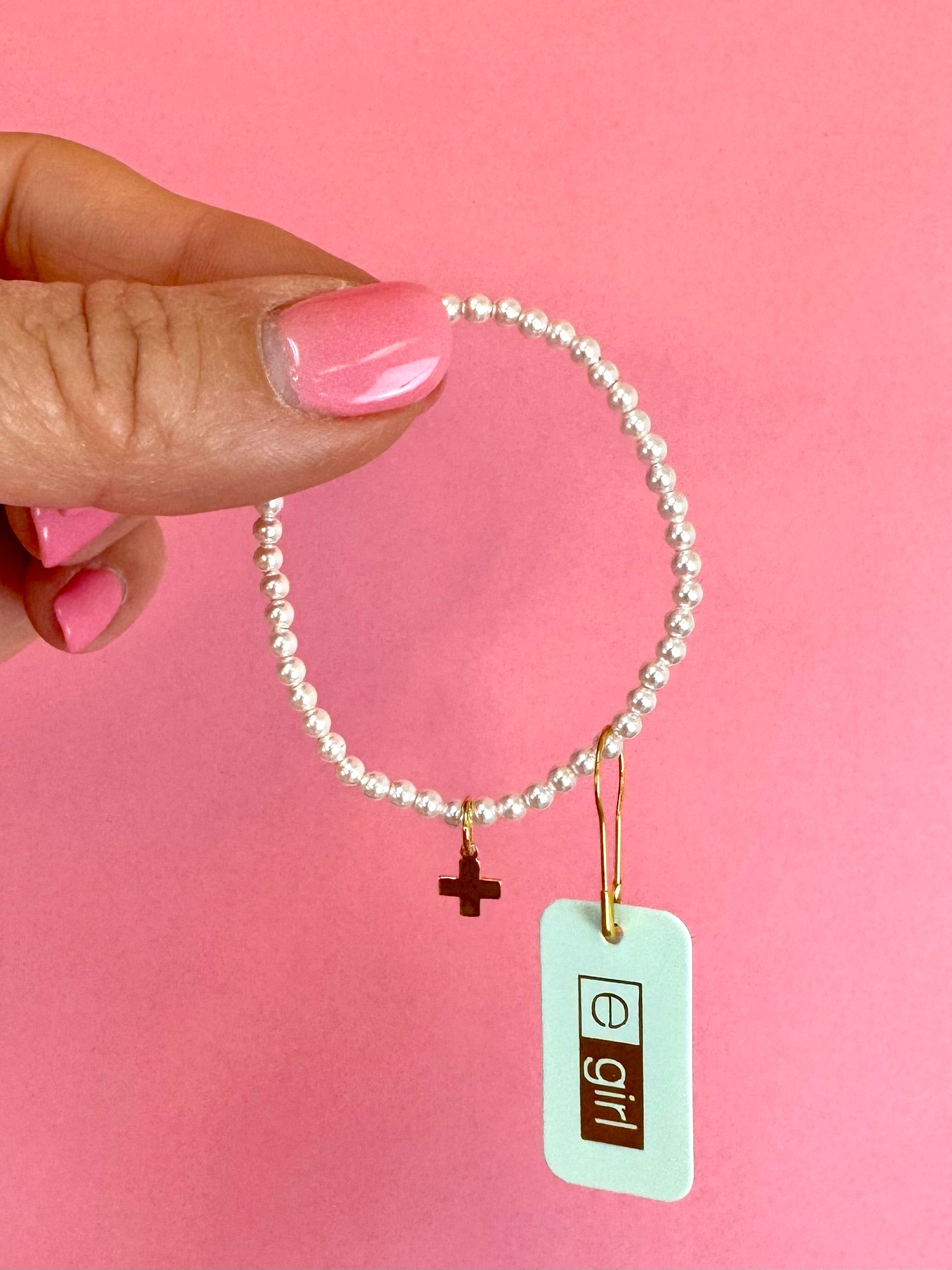 egirl Classic Pearl 3mm Bead Bracelet - Signature Cross Gold Charm-260 eNewton-eNewton-The Lovely Closet, Women's Fashion Boutique in Alexandria, KY