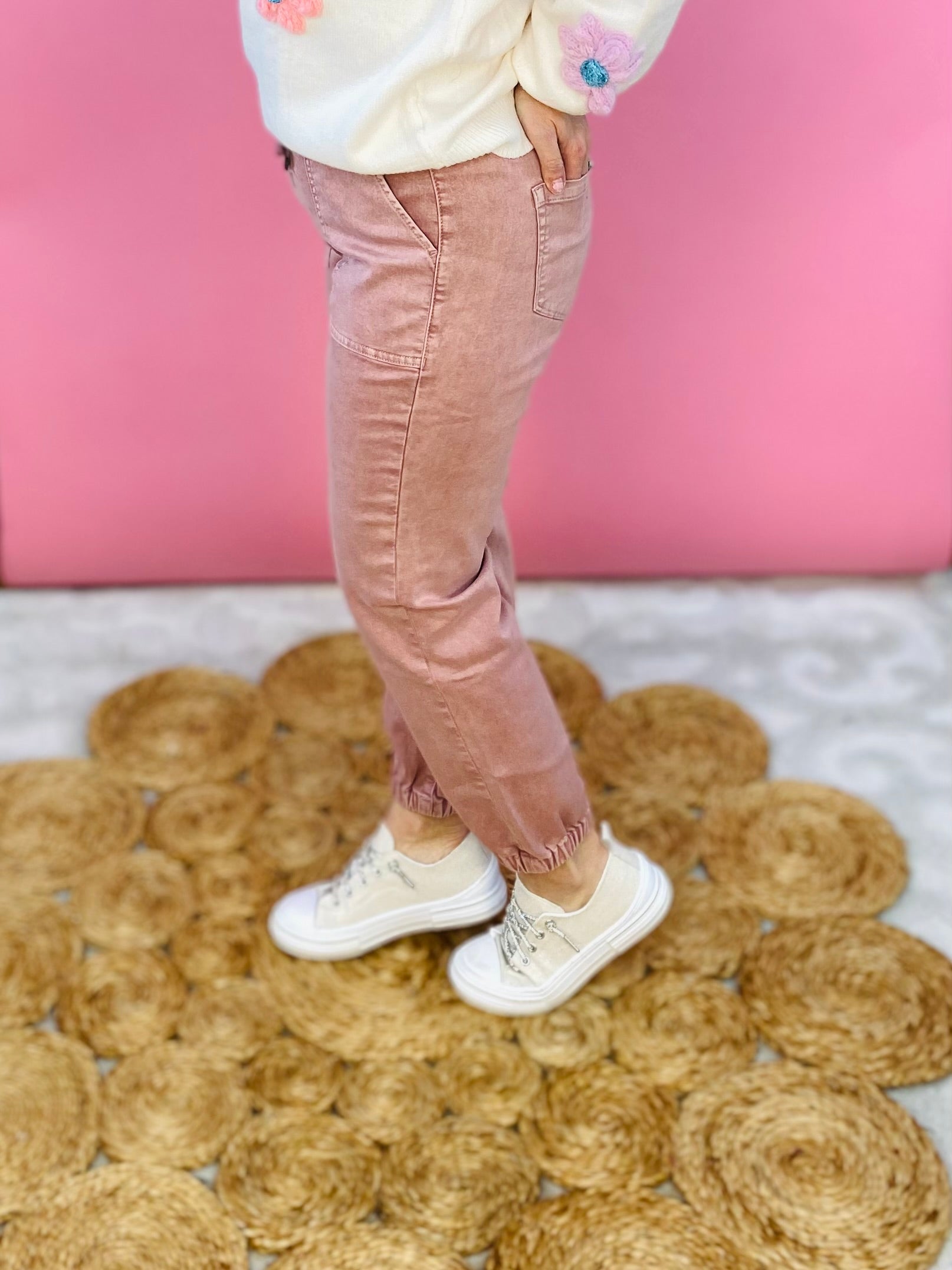 MICA DENIM High Rise Jogger - Mauve-210 Jeans-Mica Denim-The Lovely Closet, Women's Fashion Boutique in Alexandria, KY