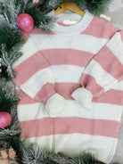 Color-Block Stripe Knit Sweater - Blush/Ivory-140 Sweaters-Vine & Love-The Lovely Closet, Women's Fashion Boutique in Alexandria, KY