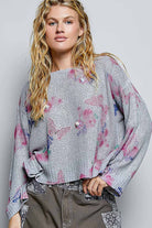 Butterfly Print Sequin Flower Knit Sweater-110 Long Sleeve Top-Pol Clothing-The Lovely Closet, Women's Fashion Boutique in Alexandria, KY