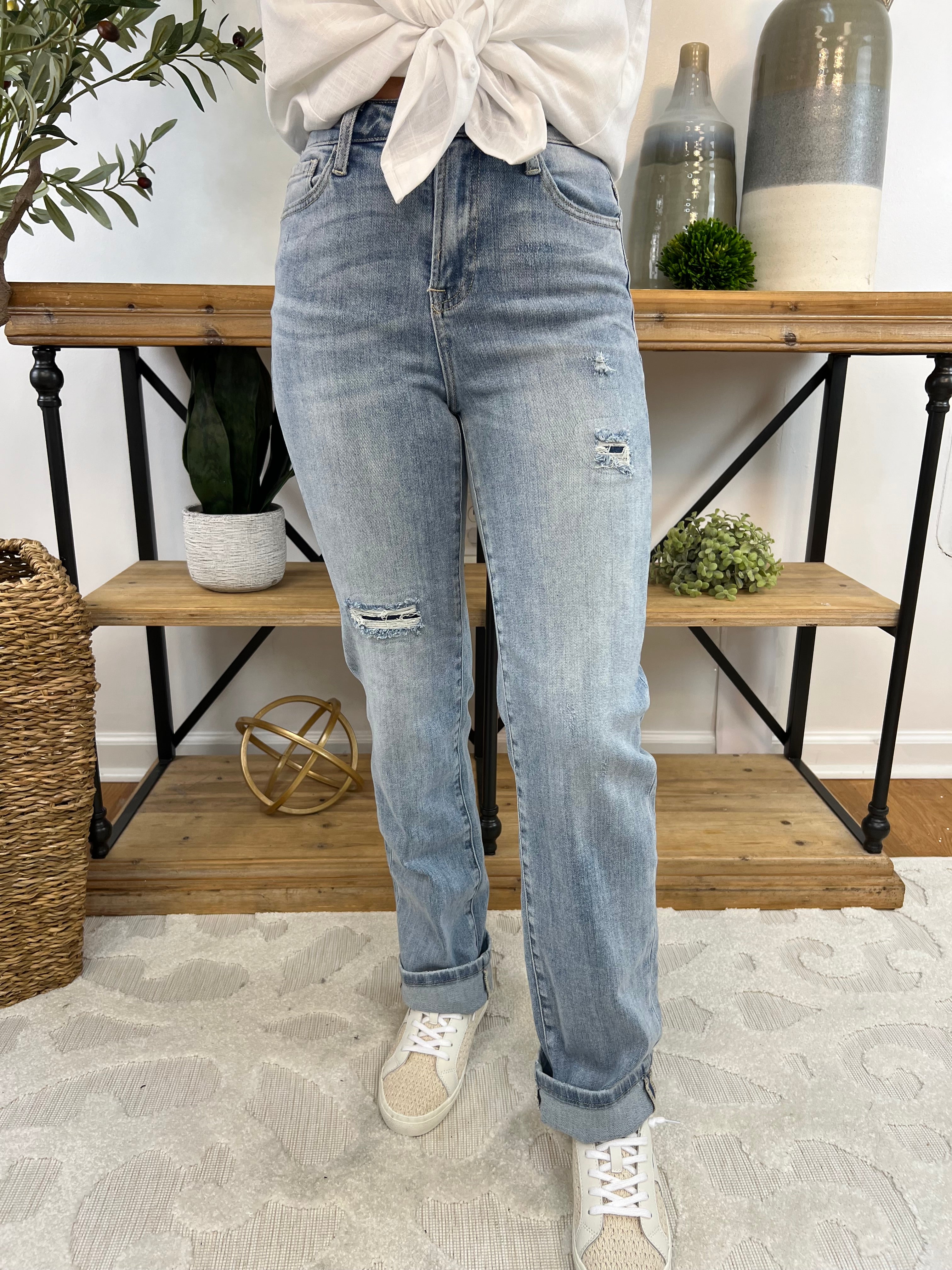 RISEN - High Rise Light Wash Mega Cuff-210 Jeans-Risen-The Lovely Closet, Women's Fashion Boutique in Alexandria, KY
