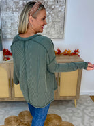 Autumn Days Ribbed Top - Dark Olive-110 Long Sleeve Top-zenana-The Lovely Closet, Women's Fashion Boutique in Alexandria, KY
