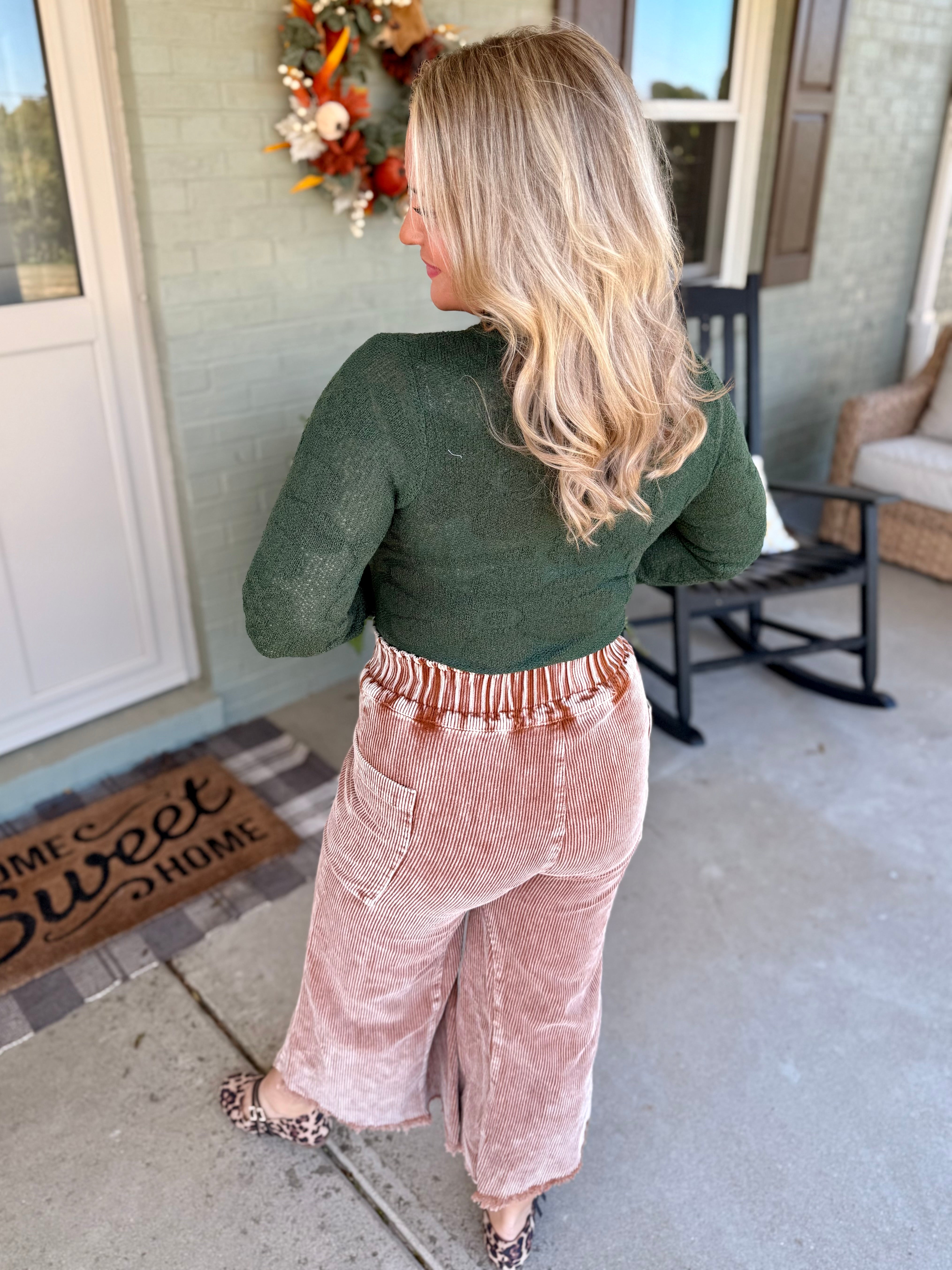 Autumn Glow Corduroy Cropped Pants - Warm Brown-240 Pants-Anniewear-The Lovely Closet, Women's Fashion Boutique in Alexandria, KY