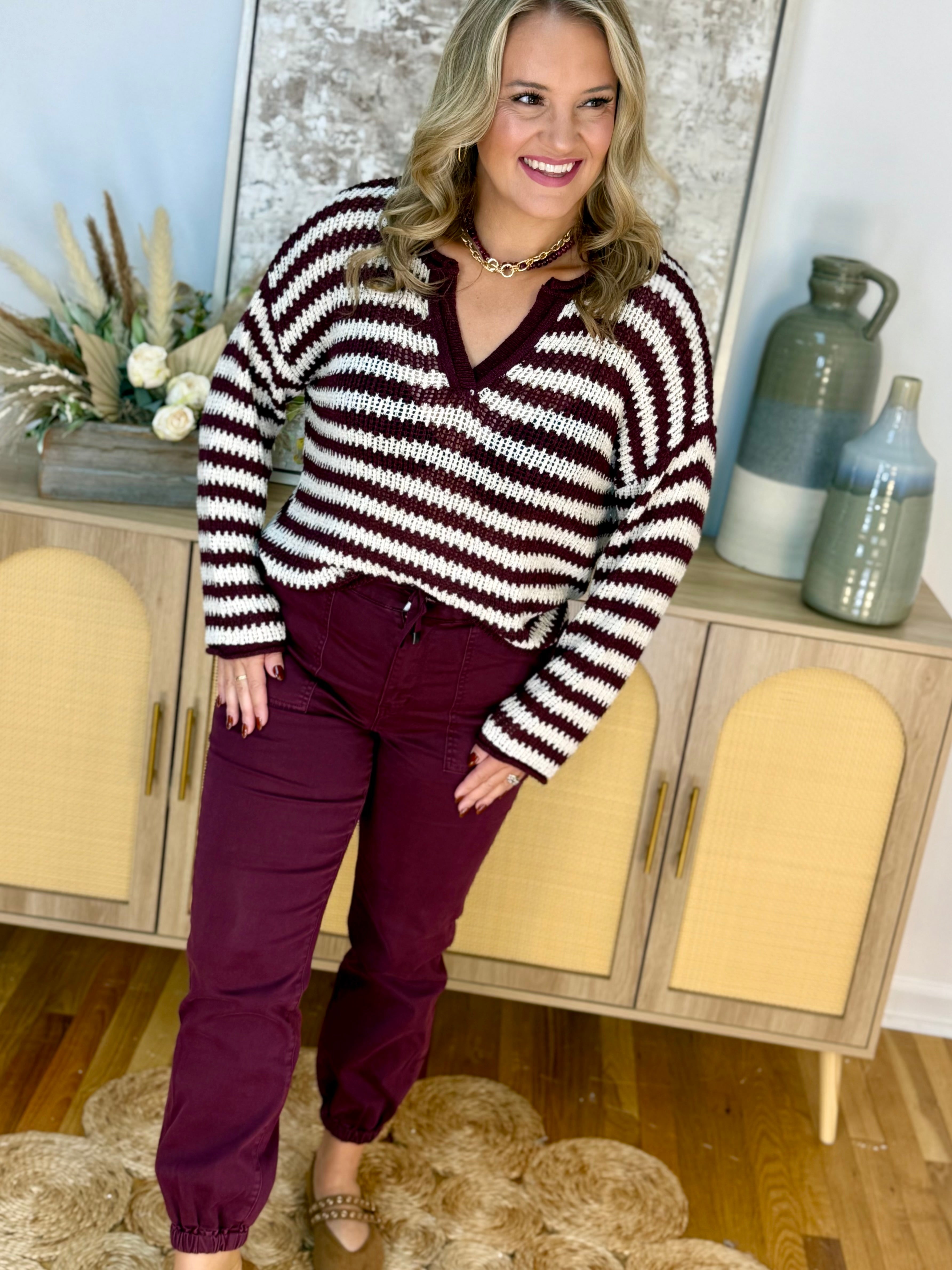 Mica Jogger Pants - Wine-220 Joggers/Leggings-Mica Denim-The Lovely Closet, Women's Fashion Boutique in Alexandria, KY