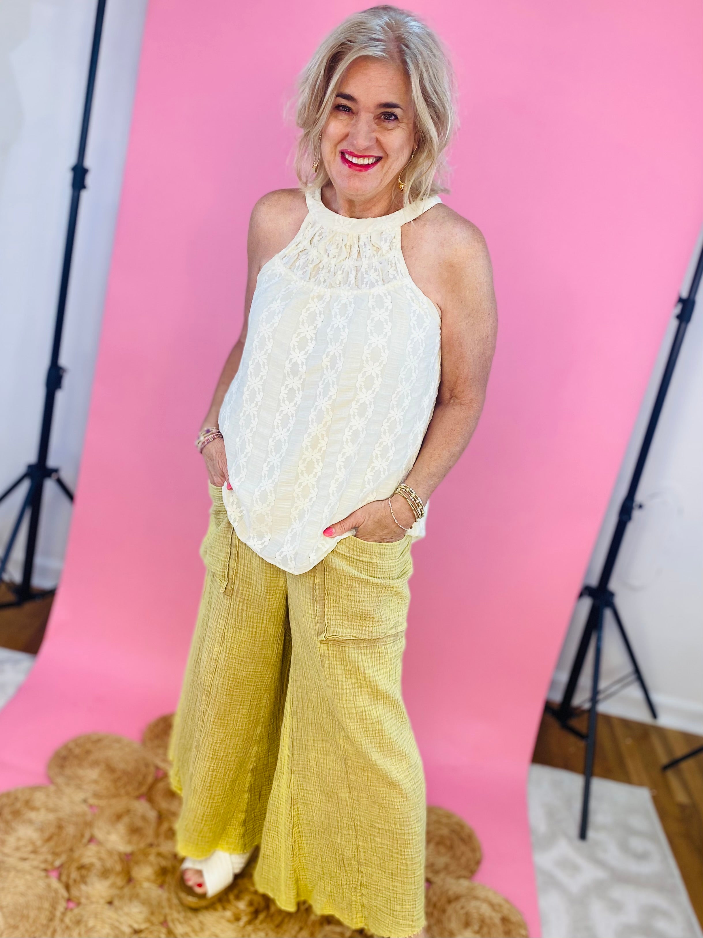 Summer Glow Gauze Pants-240 Pants-Sage + Fig-The Lovely Closet, Women's Fashion Boutique in Alexandria, KY