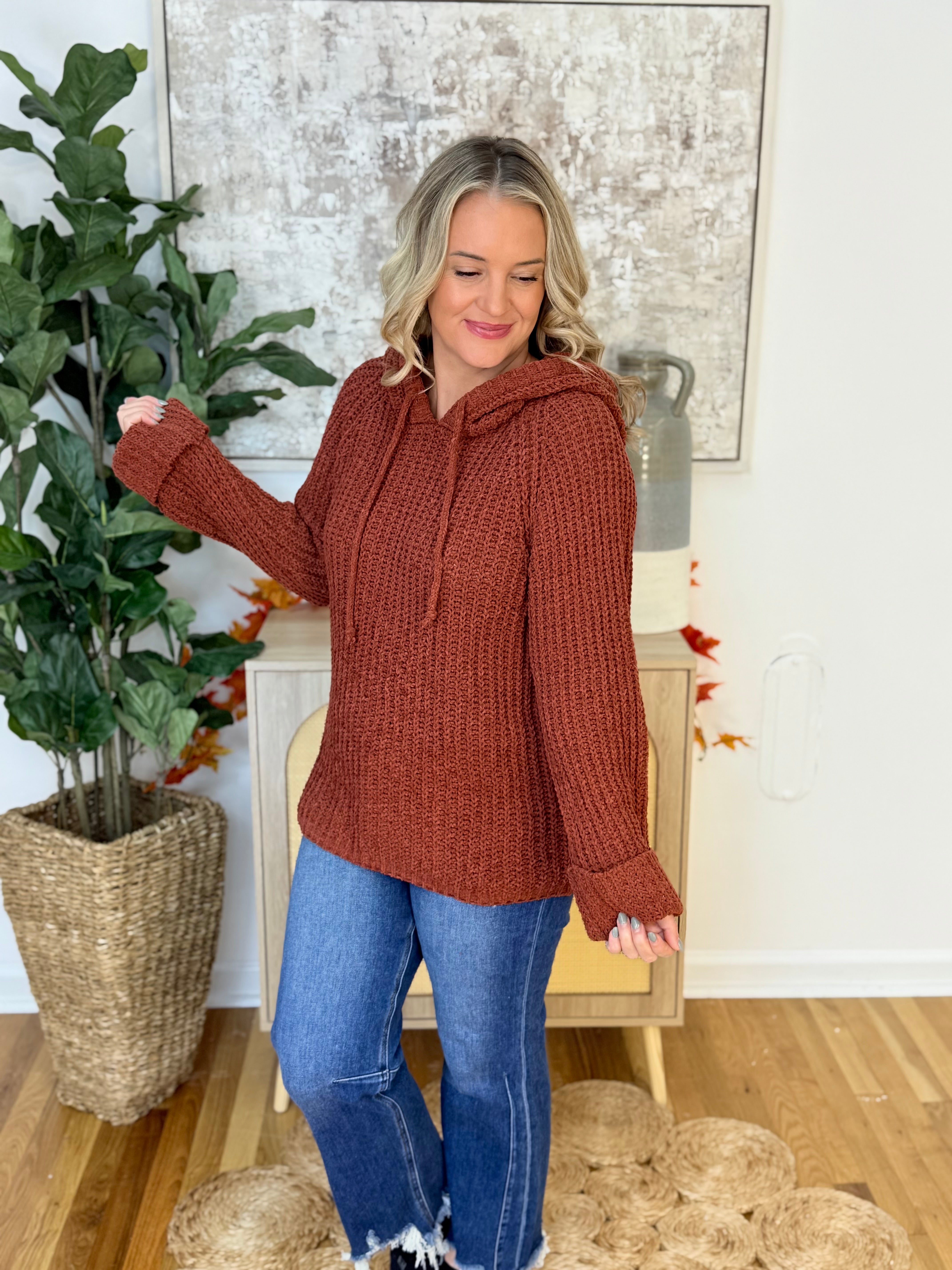 Chenille Hooded Sweater-110 Long Sleeve Top-bibi-The Lovely Closet, Women's Fashion Boutique in Alexandria, KY