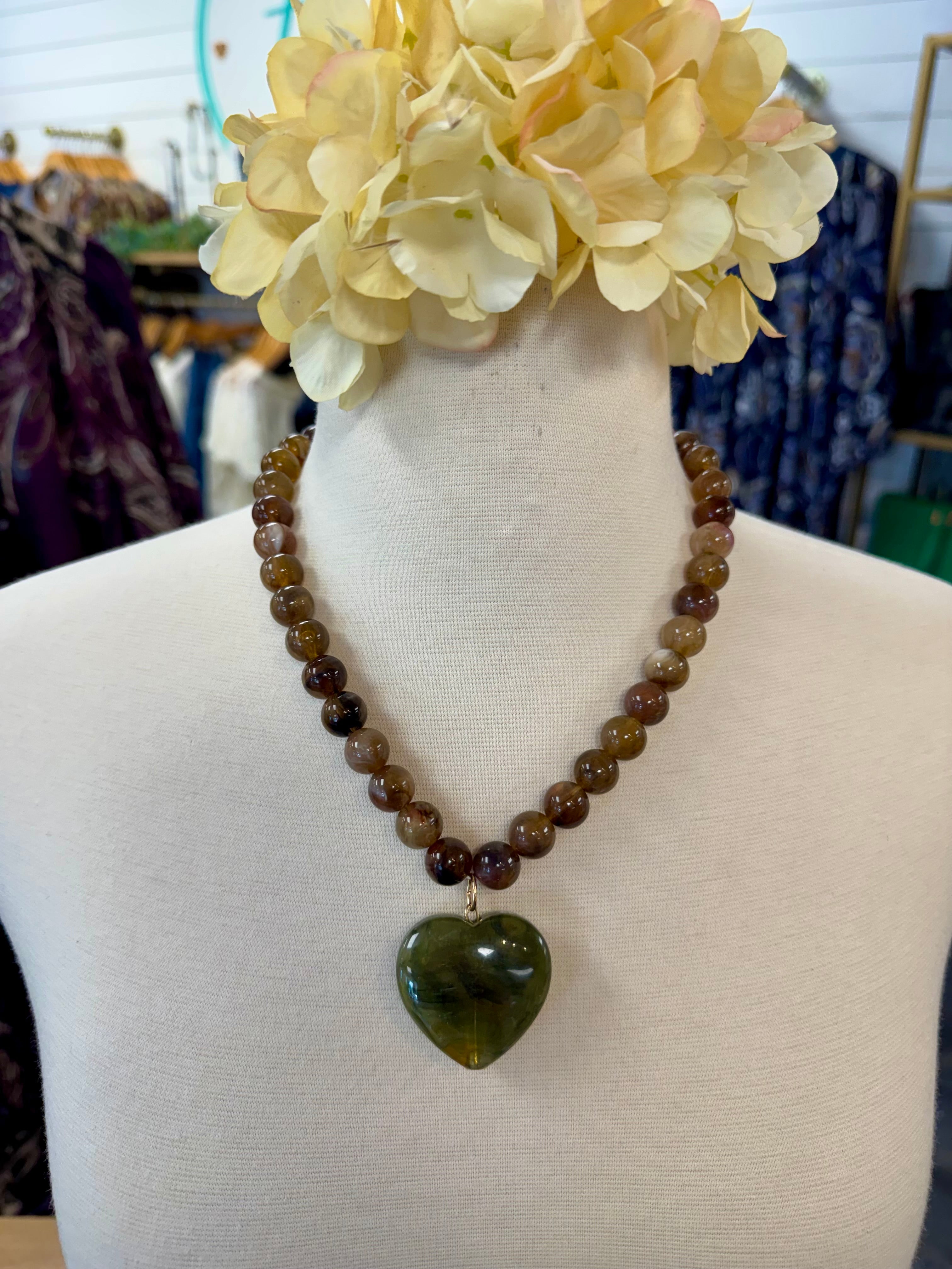 Autumn Bonbon Candy Bead Necklace w/Heart Pendant-280 Accessories-Golden Stella-The Lovely Closet, Women's Fashion Boutique in Alexandria, KY