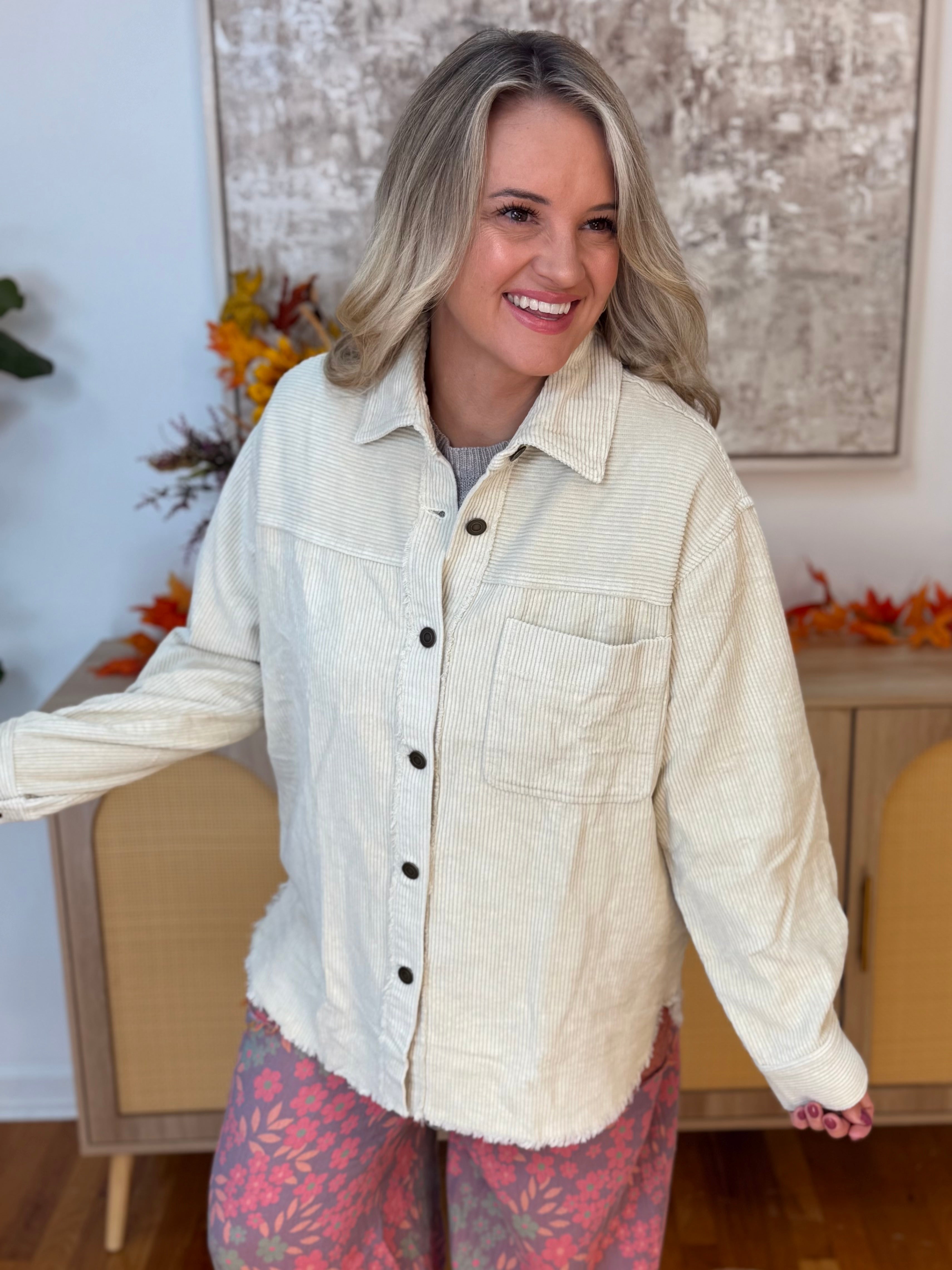Urban Edge Oversized Shacked - Cream-170 Jackets/Outerwear-La Miel-The Lovely Closet, Women's Fashion Boutique in Alexandria, KY