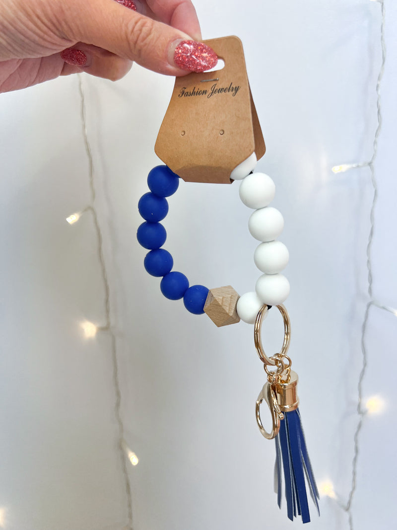 Blue & White Beaded Keychain-The Lovely Closet-The Lovely Closet, Women's Fashion Boutique in Alexandria, KY