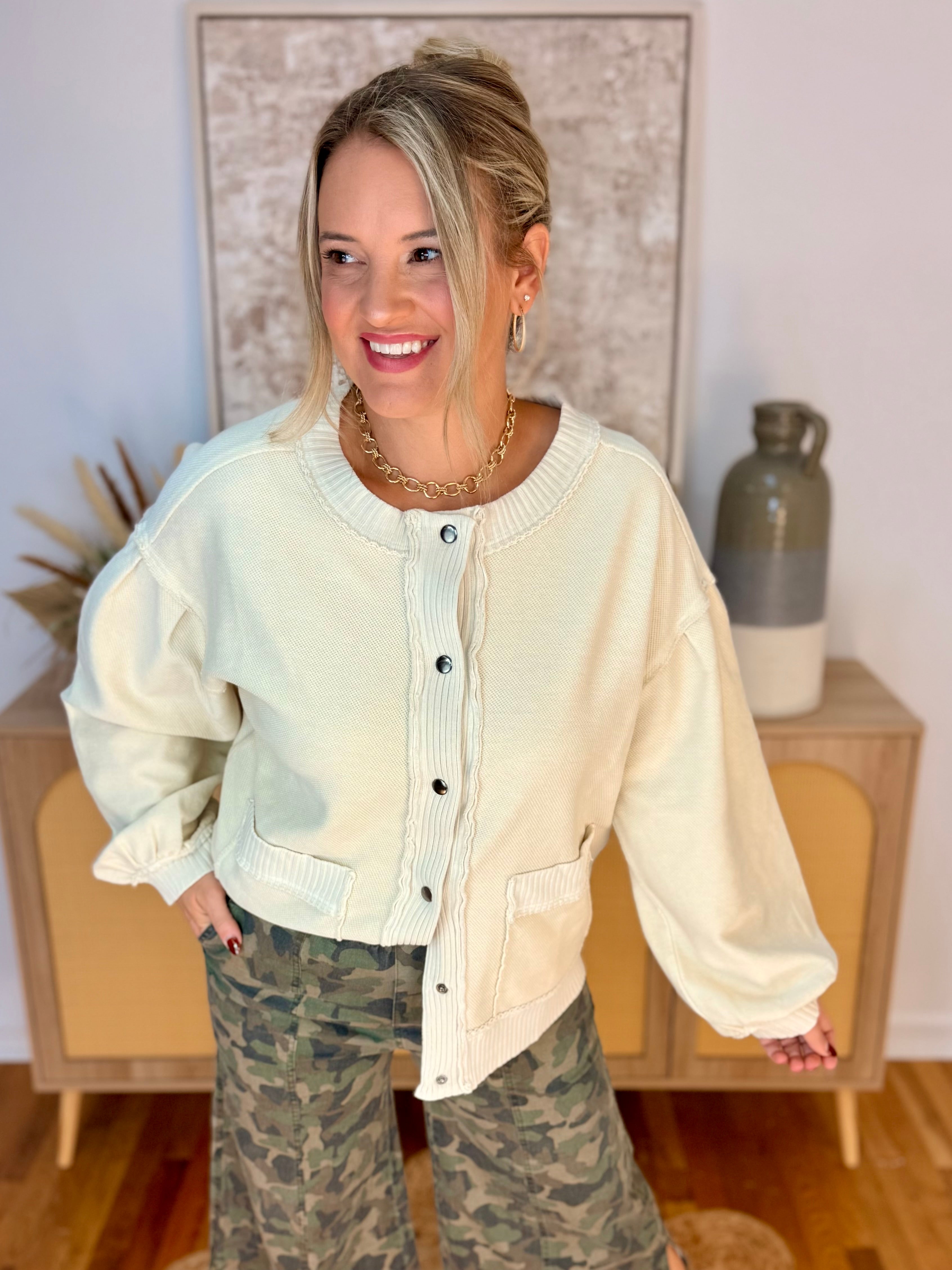 Perfectly Classic Cardigan - Ecru-160 Cardigan/Kimonos-easel-The Lovely Closet, Women's Fashion Boutique in Alexandria, KY