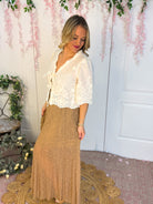 Ivory Embroidery Tie Front Blouse-100 Short Sleeve Tops-Anniewear-The Lovely Closet, Women's Fashion Boutique in Alexandria, KY