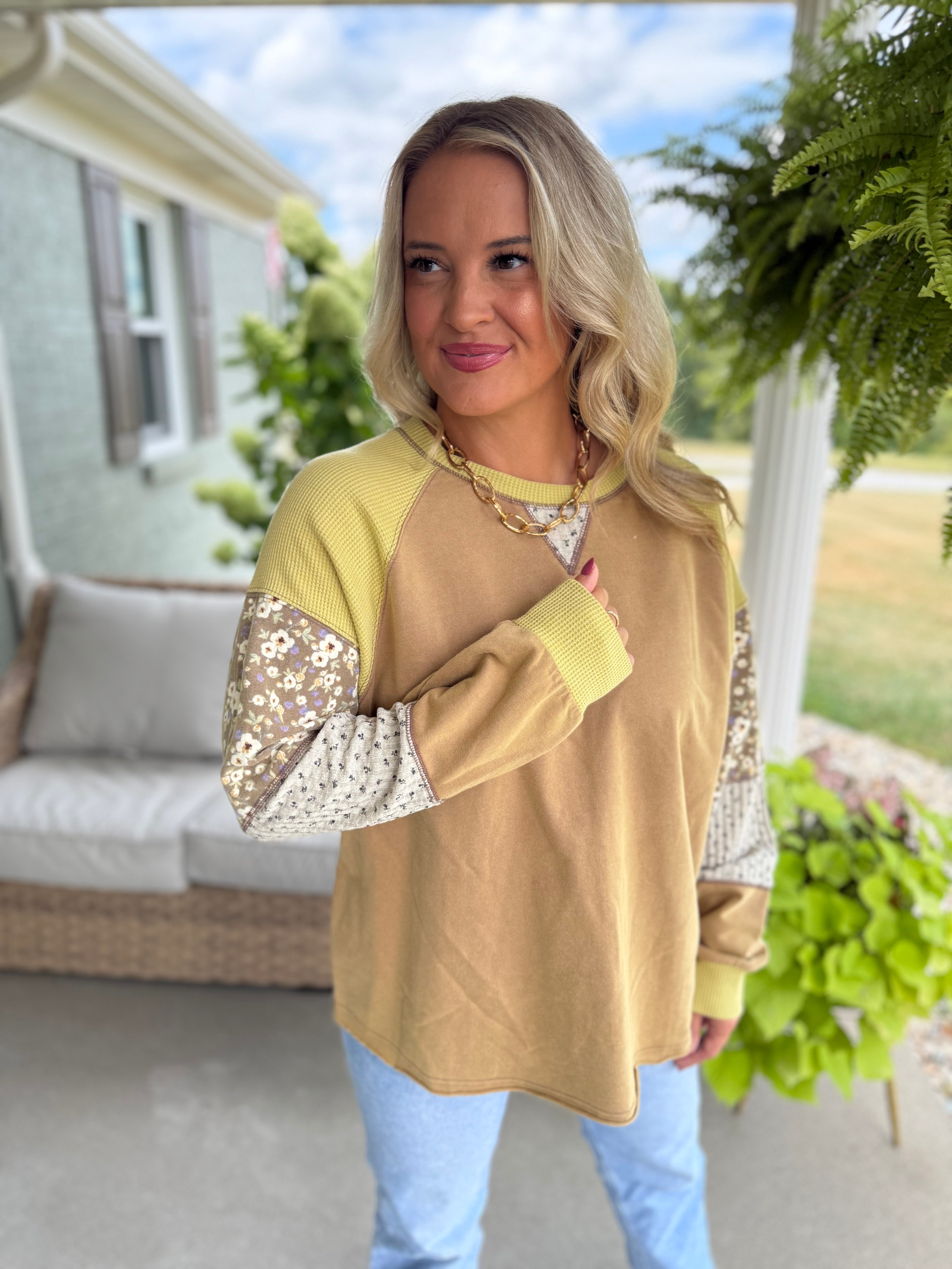 Harvest Wishes Pullover - Golden Olive-110 Long Sleeve Top-easel-The Lovely Closet, Women's Fashion Boutique in Alexandria, KY