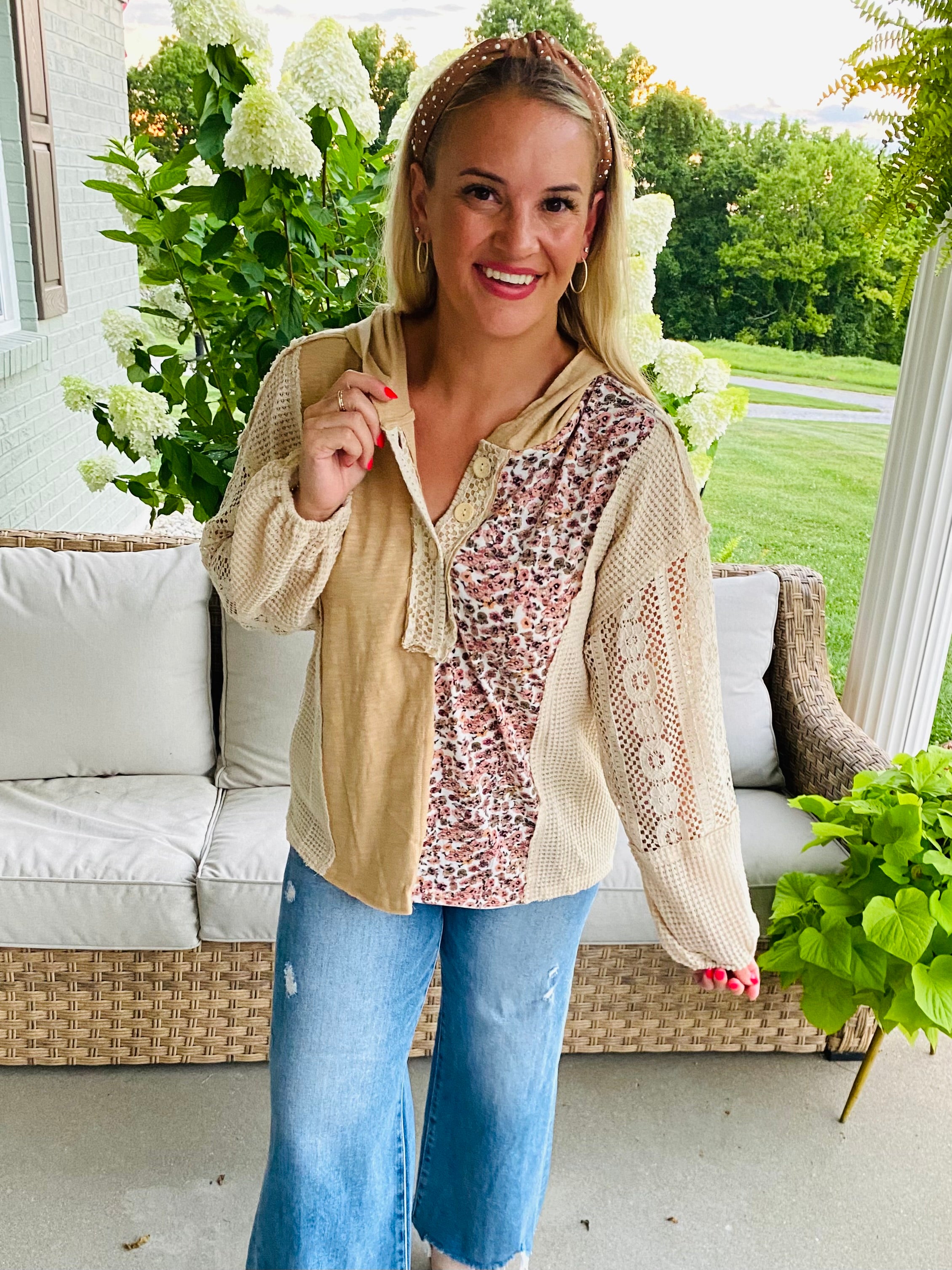 Harvest Lace Hoodie-110 Long Sleeve Top-GIGIO-The Lovely Closet, Women's Fashion Boutique in Alexandria, KY