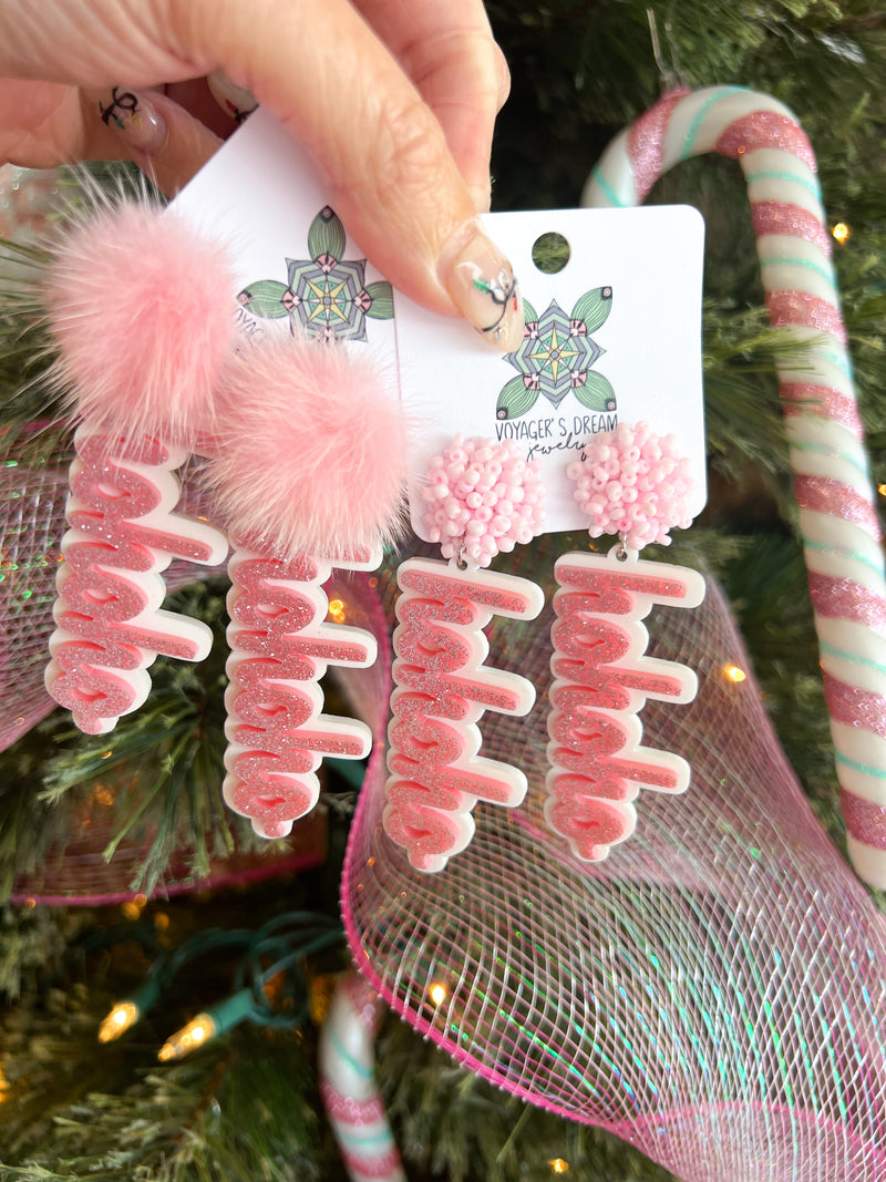Pink HoHoHo Earrings-The Lovely Closet-The Lovely Closet, Women's Fashion Boutique in Alexandria, KY