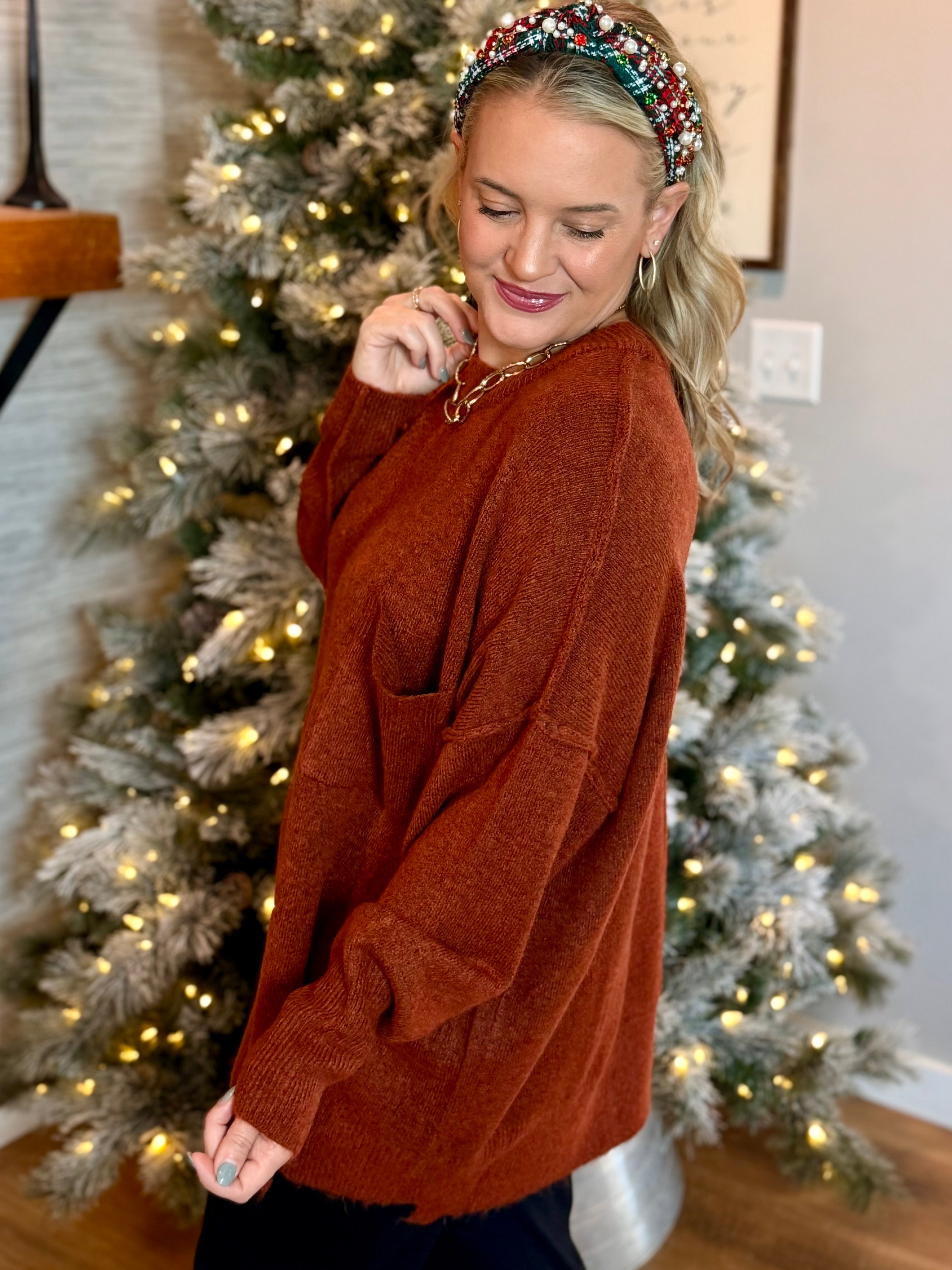Cozy Chalet Oversized Sweater - Brick-140 Sweaters-zenana-The Lovely Closet, Women's Fashion Boutique in Alexandria, KY