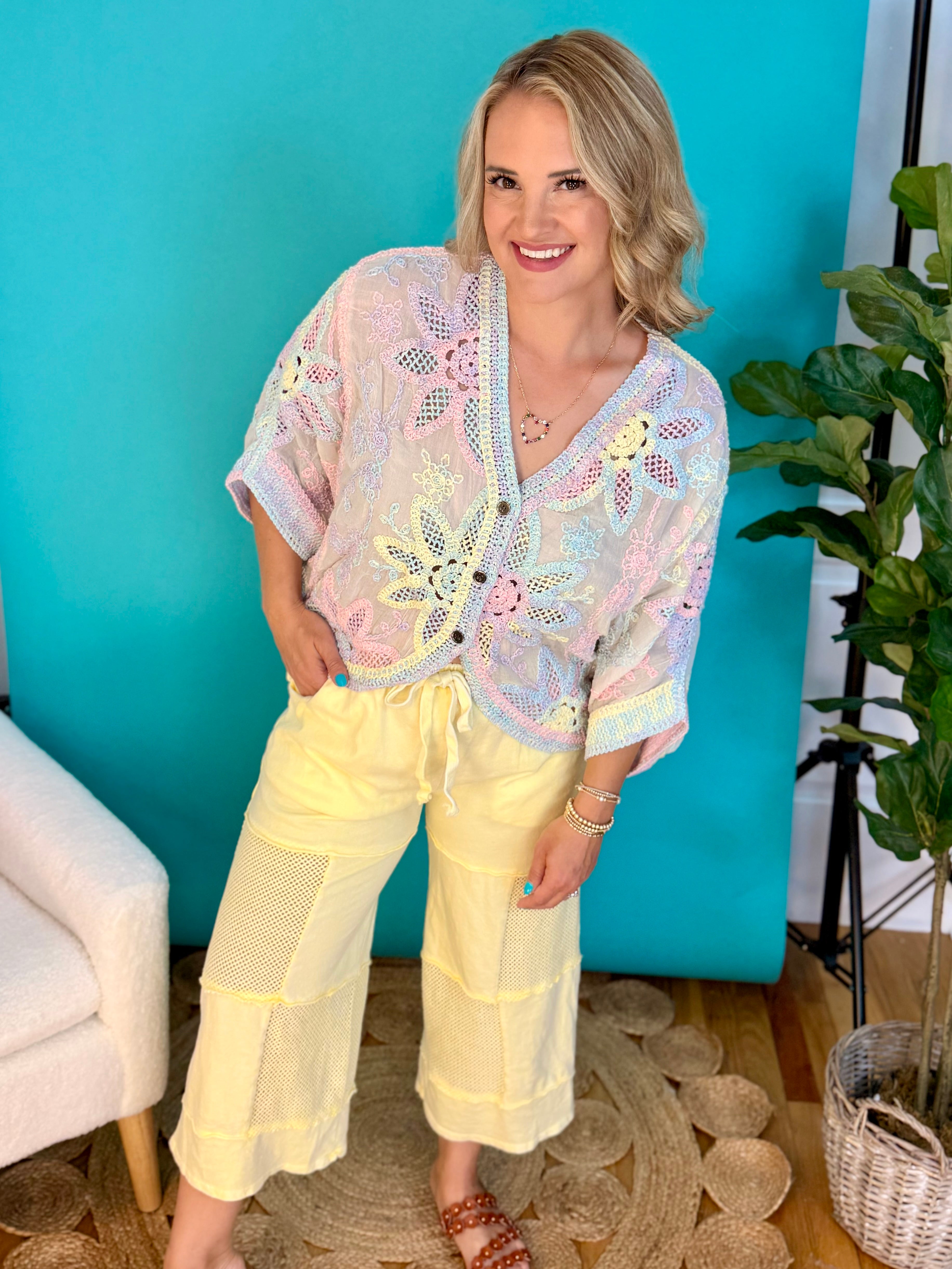 Crochet Cardigan - Multi Color - One Size-160 Cardigan/Kimonos-Pol Clothing-The Lovely Closet, Women's Fashion Boutique in Alexandria, KY