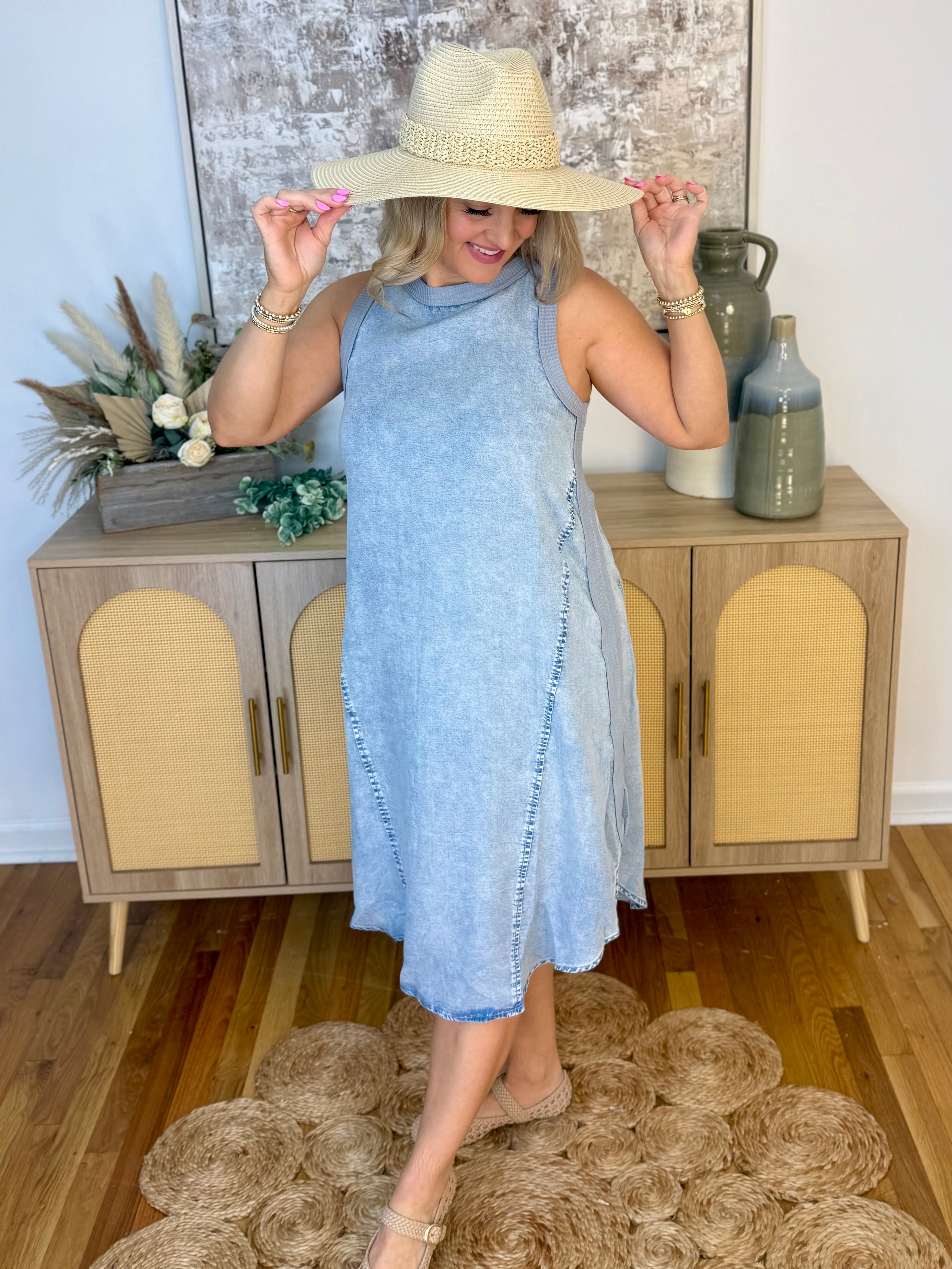 Get Out of Town Midi Dress - Chambray-180 Dresses-Doe and Rae-The Lovely Closet, Women's Fashion Boutique in Alexandria, KY