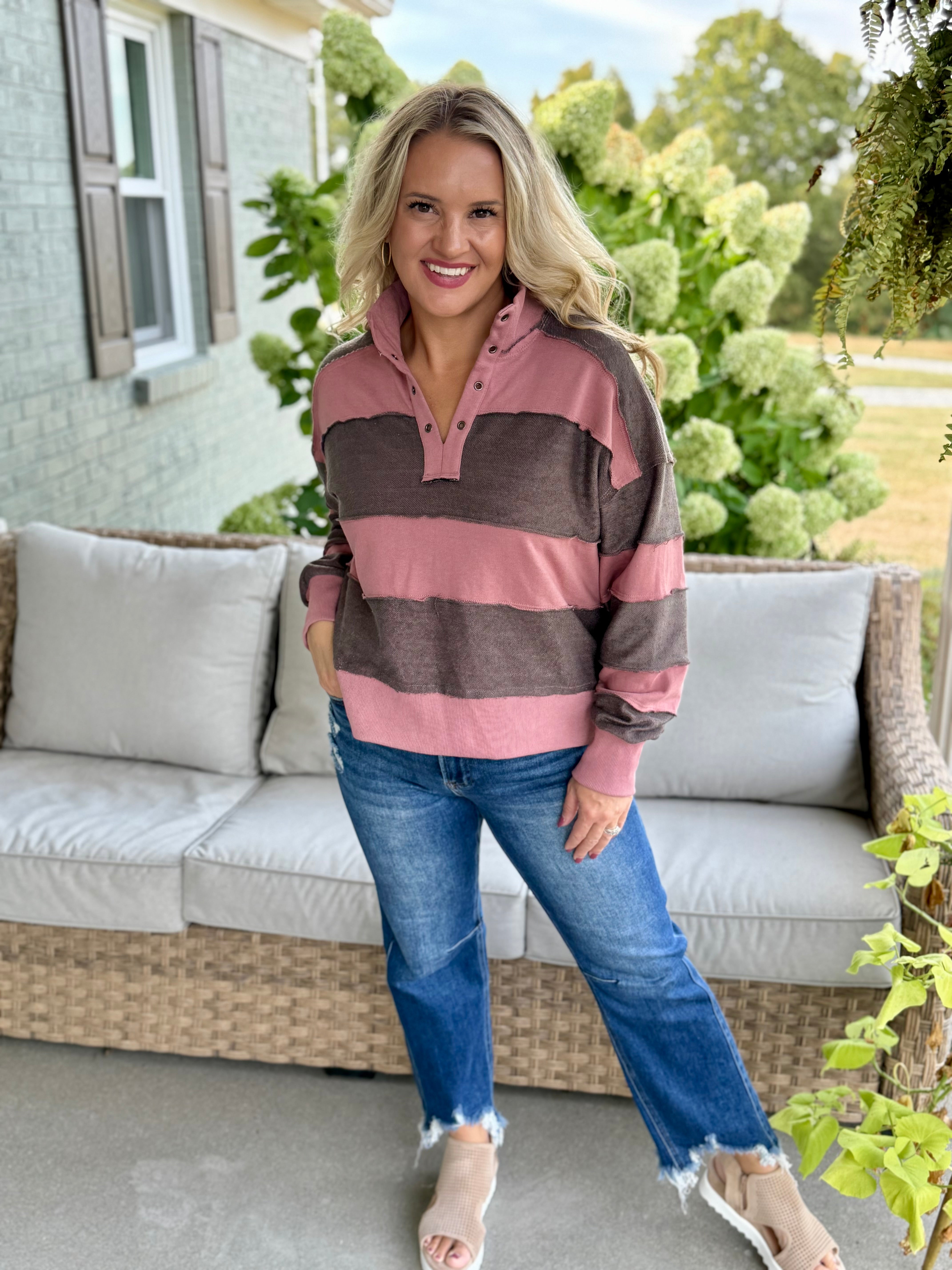 Harvest Stripe Oversized Top-110 Long Sleeve Top-Doe and Rae-The Lovely Closet, Women's Fashion Boutique in Alexandria, KY